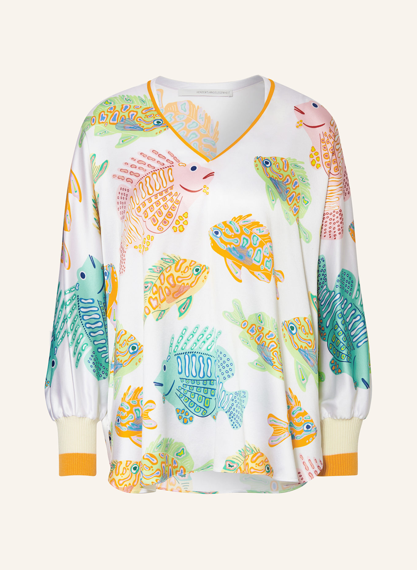 HERZEN'S ANGELEGENHEIT Shirt blouse in silk: LIGHT GREEN / PINK / ORANGE