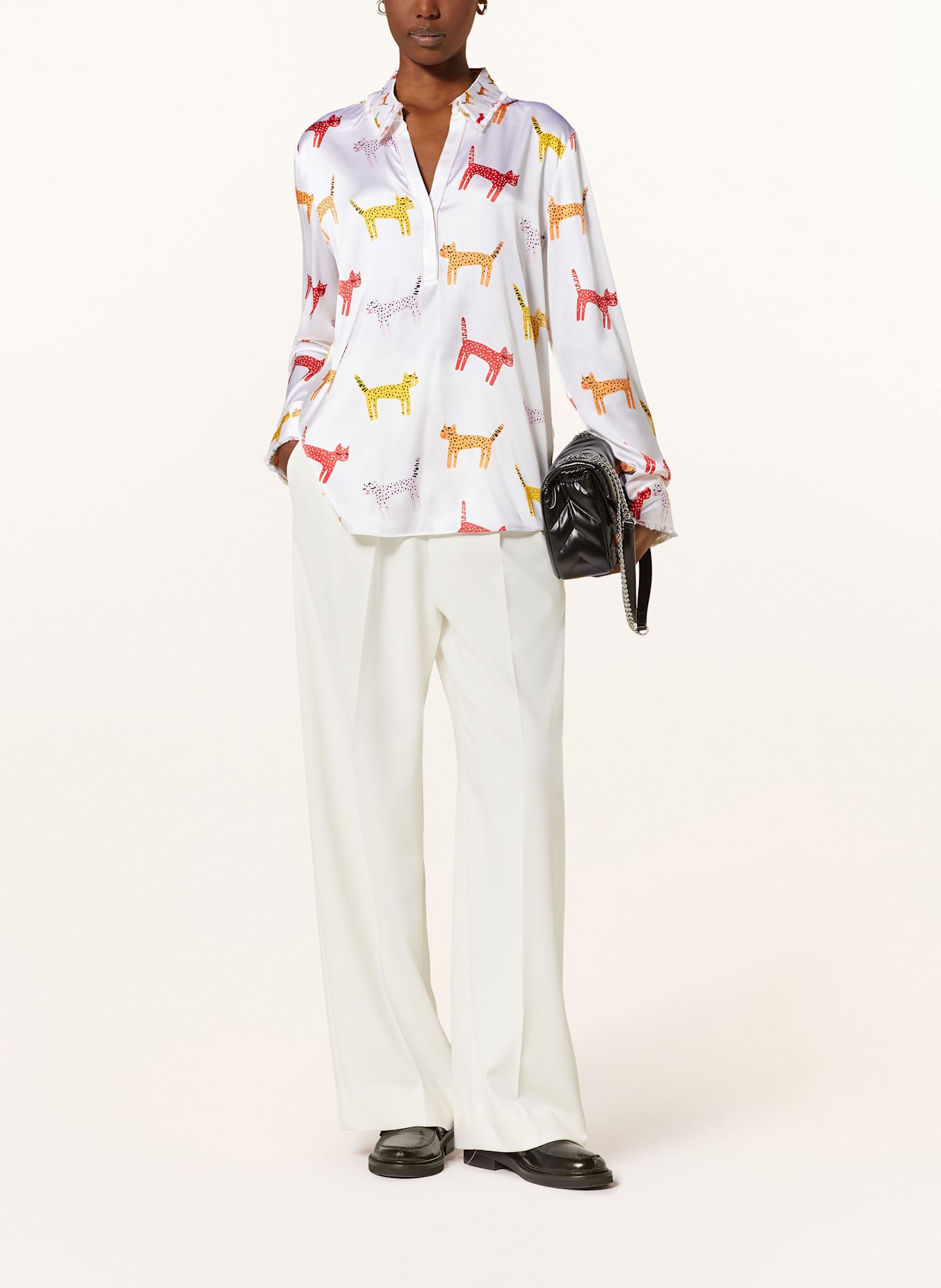 HERZEN'S ANGELEGENHEIT Blusenshirt aus Seide: WEISS / DUNKELGELB / HELLROSA