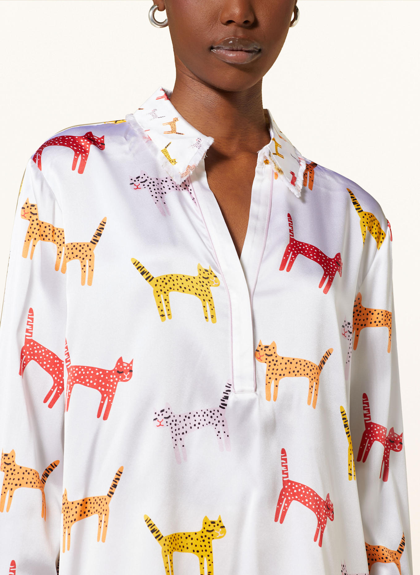 HERZEN'S ANGELEGENHEIT Blusenshirt aus Seide: WEISS / DUNKELGELB / HELLROSA