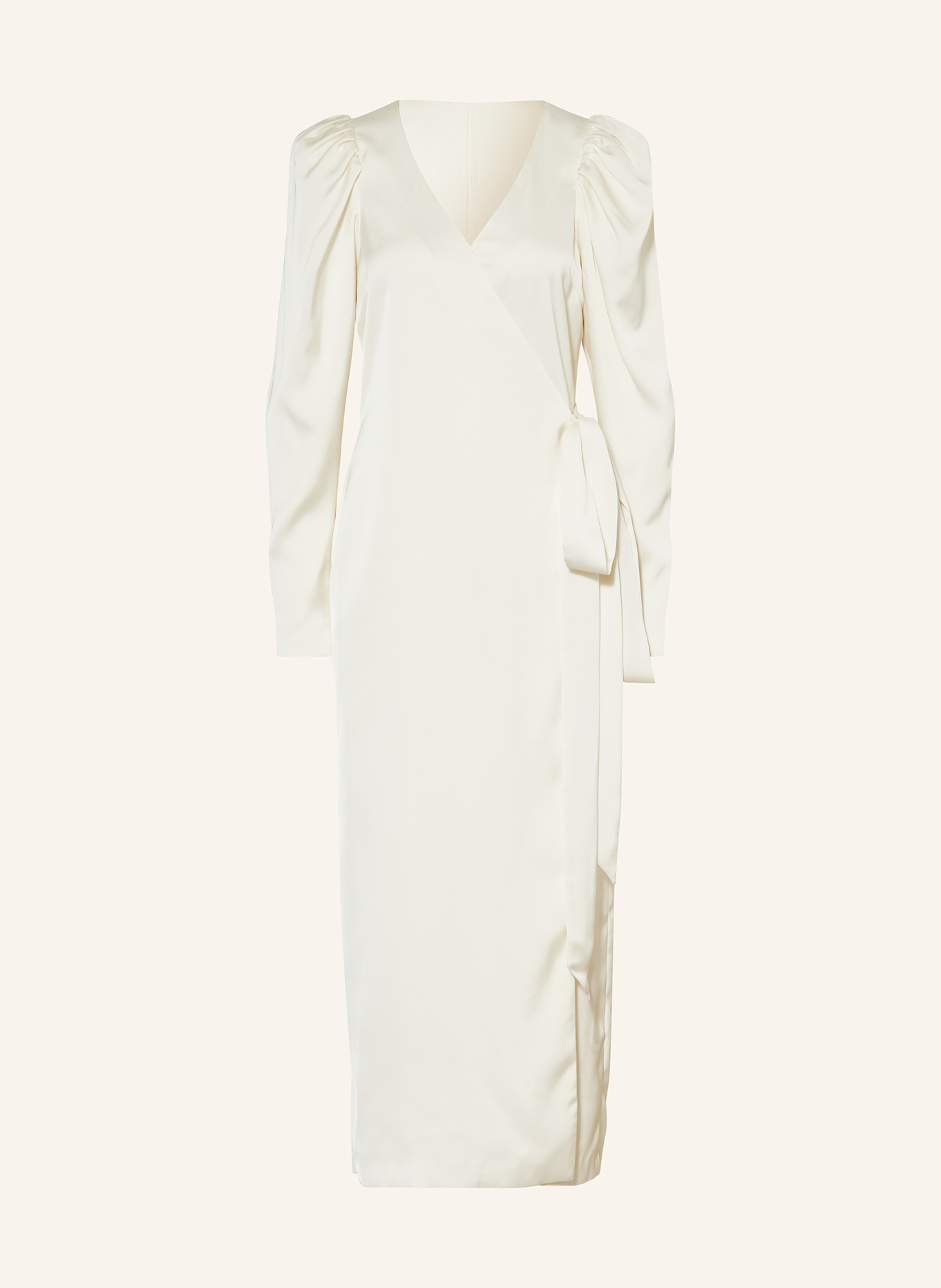 ROTATE Wrap dress in satin: ECRU