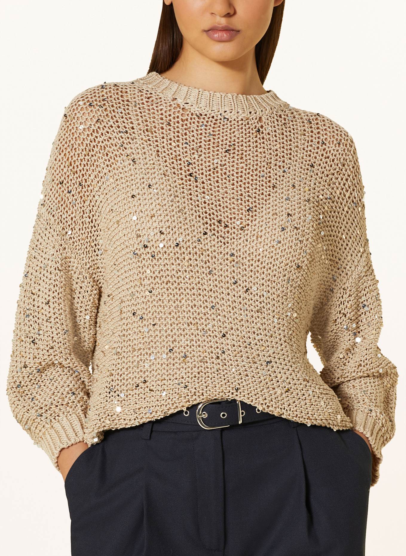 PESERICO Sweater with sequins, Color: BEIGE (Image 4)