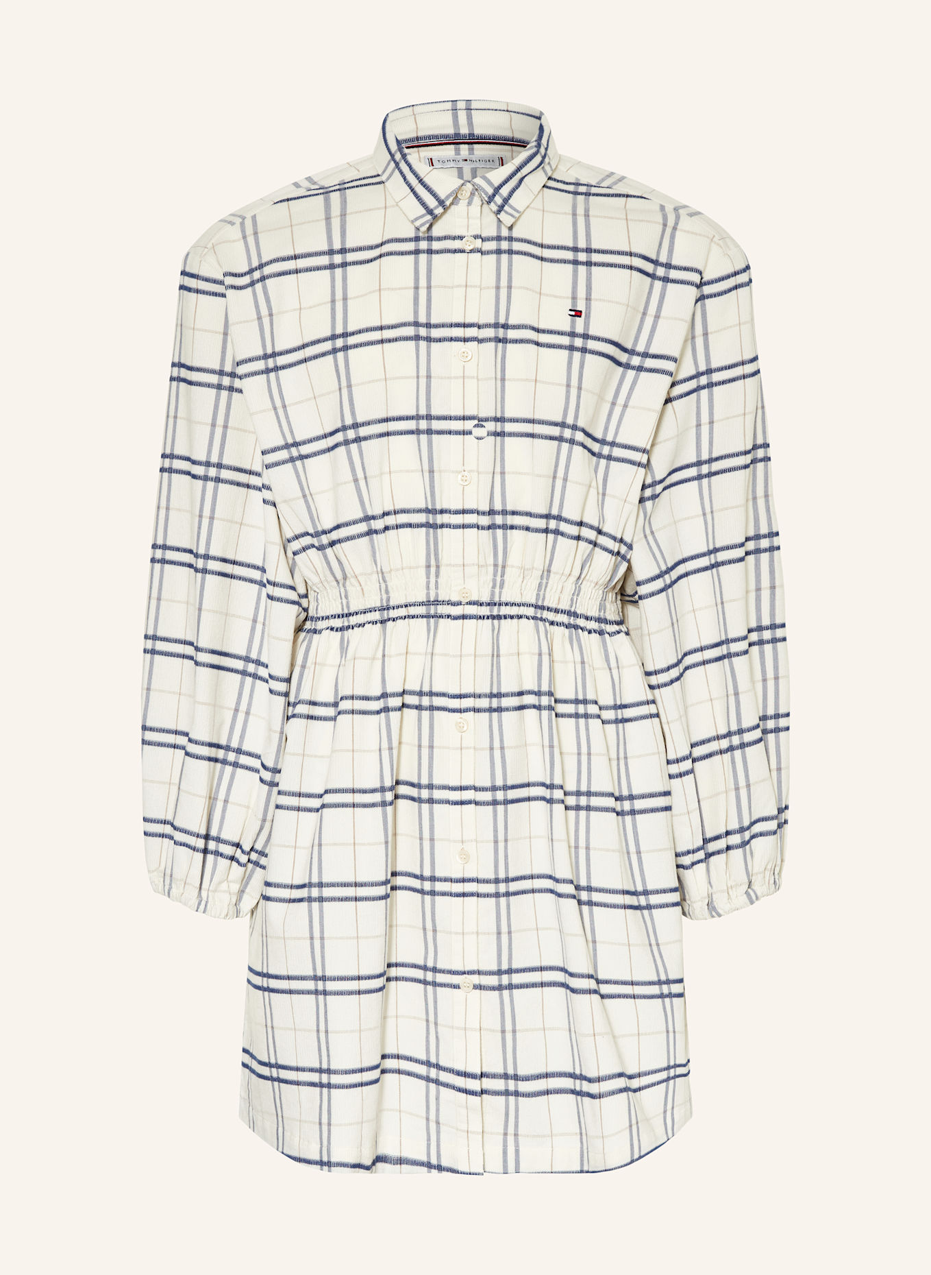 TOMMY HILFIGER Hemdblusenkleid aus Cord: WEISS/ DUNKELBLAU/ BRAUN