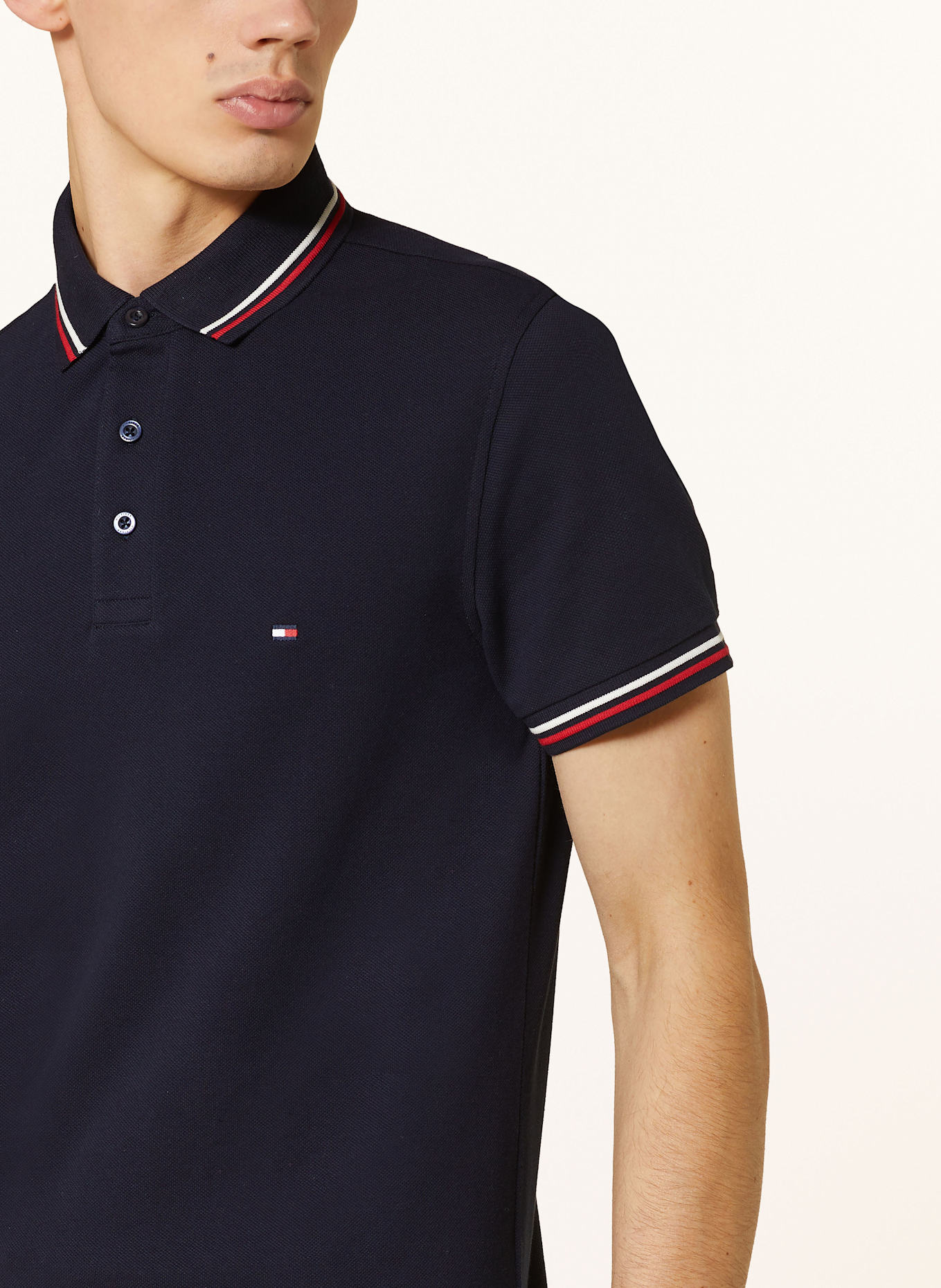 TOMMY HILFIGER Pique-Poloshirt TIPPED Slim Fit: DUNKELBLAU