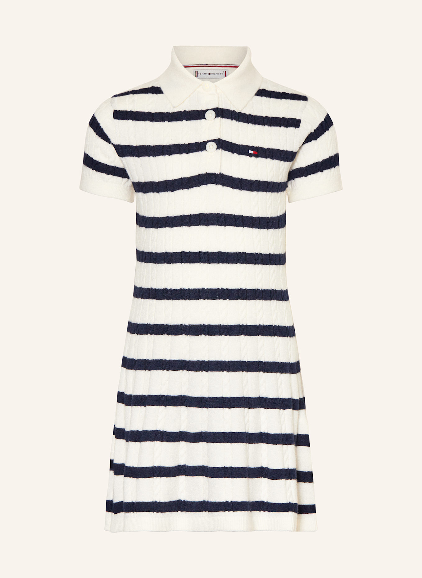 TOMMY HILFIGER Strickkleid: WEISS/ DUNKELBLAU