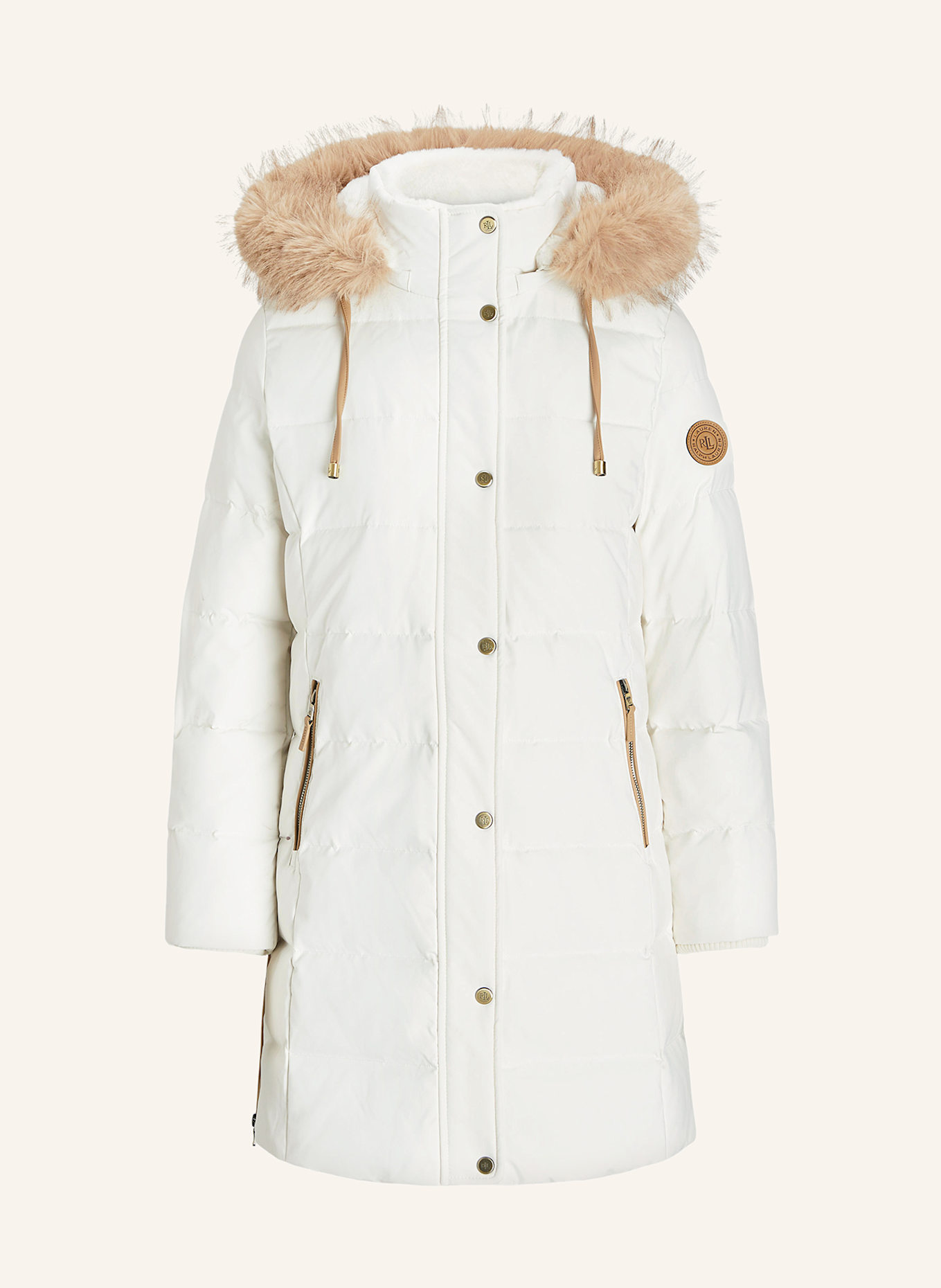 LAUREN RALPH LAUREN Quilted coat with detachable collar and faux fur in cream