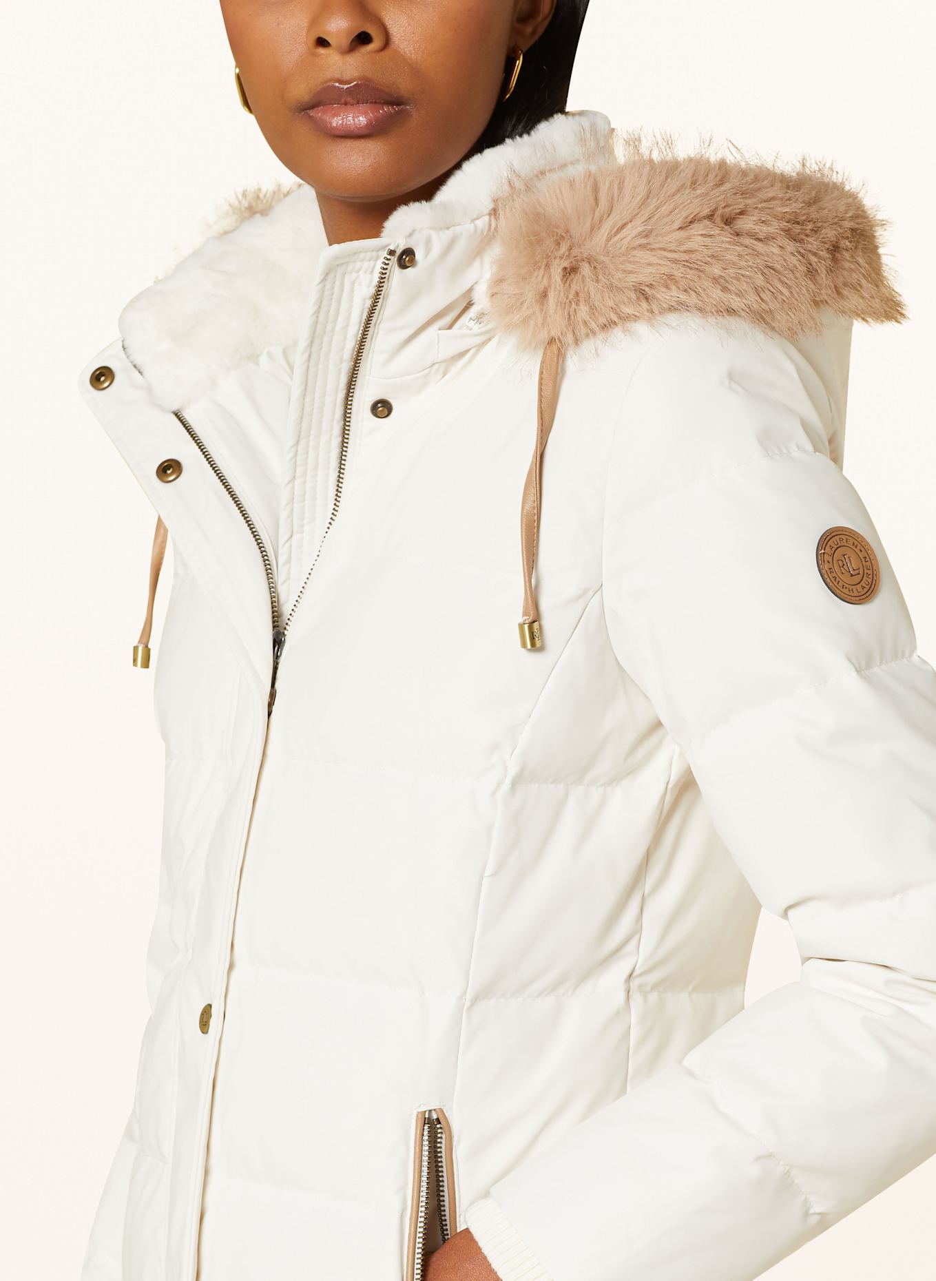 LAUREN RALPH LAUREN Quilted coat with detachable collar and faux fur in cream