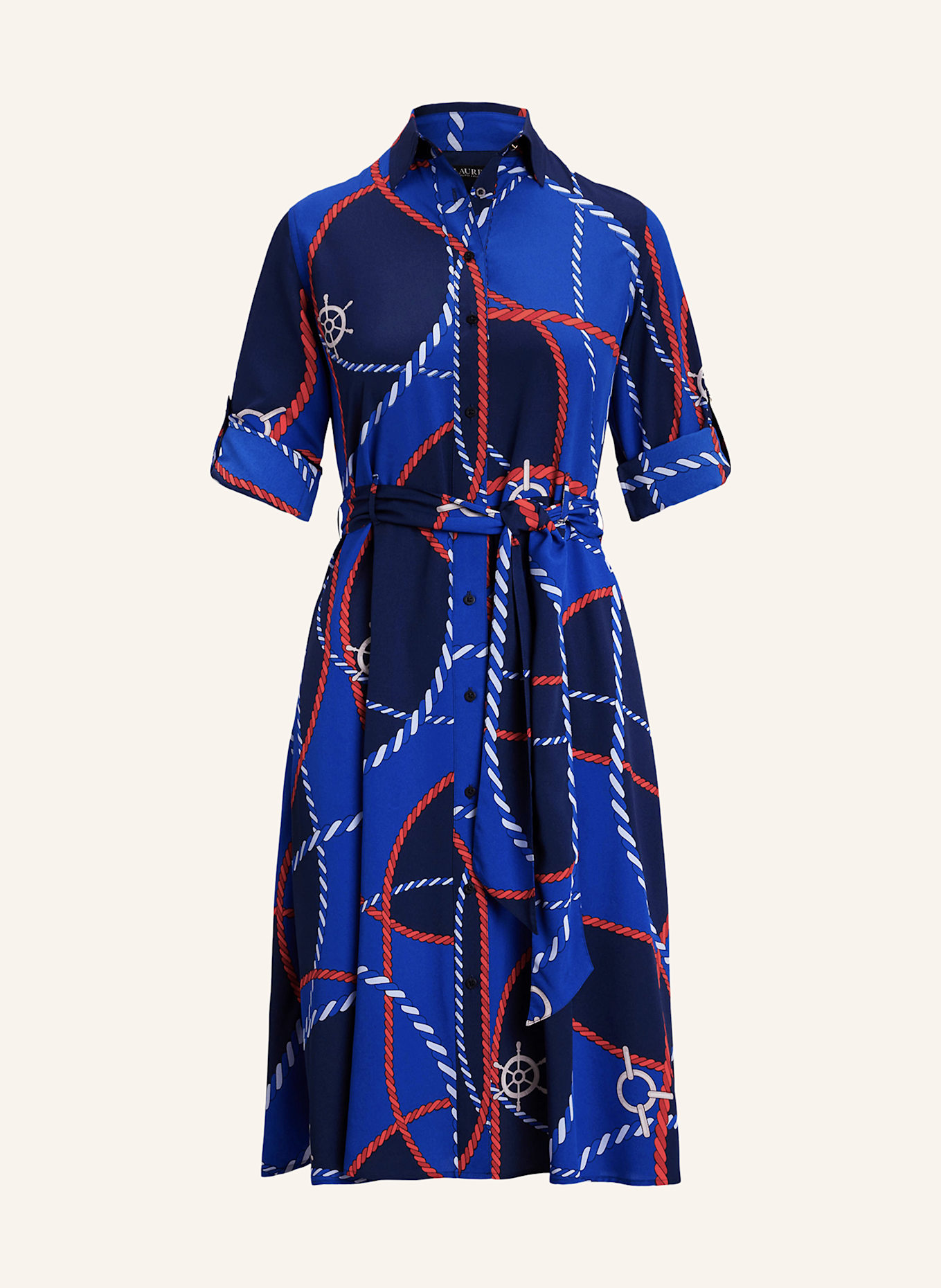 LAUREN RALPH LAUREN Hemdblusenkleid: BLAU / DUNKELBLAU / ROT