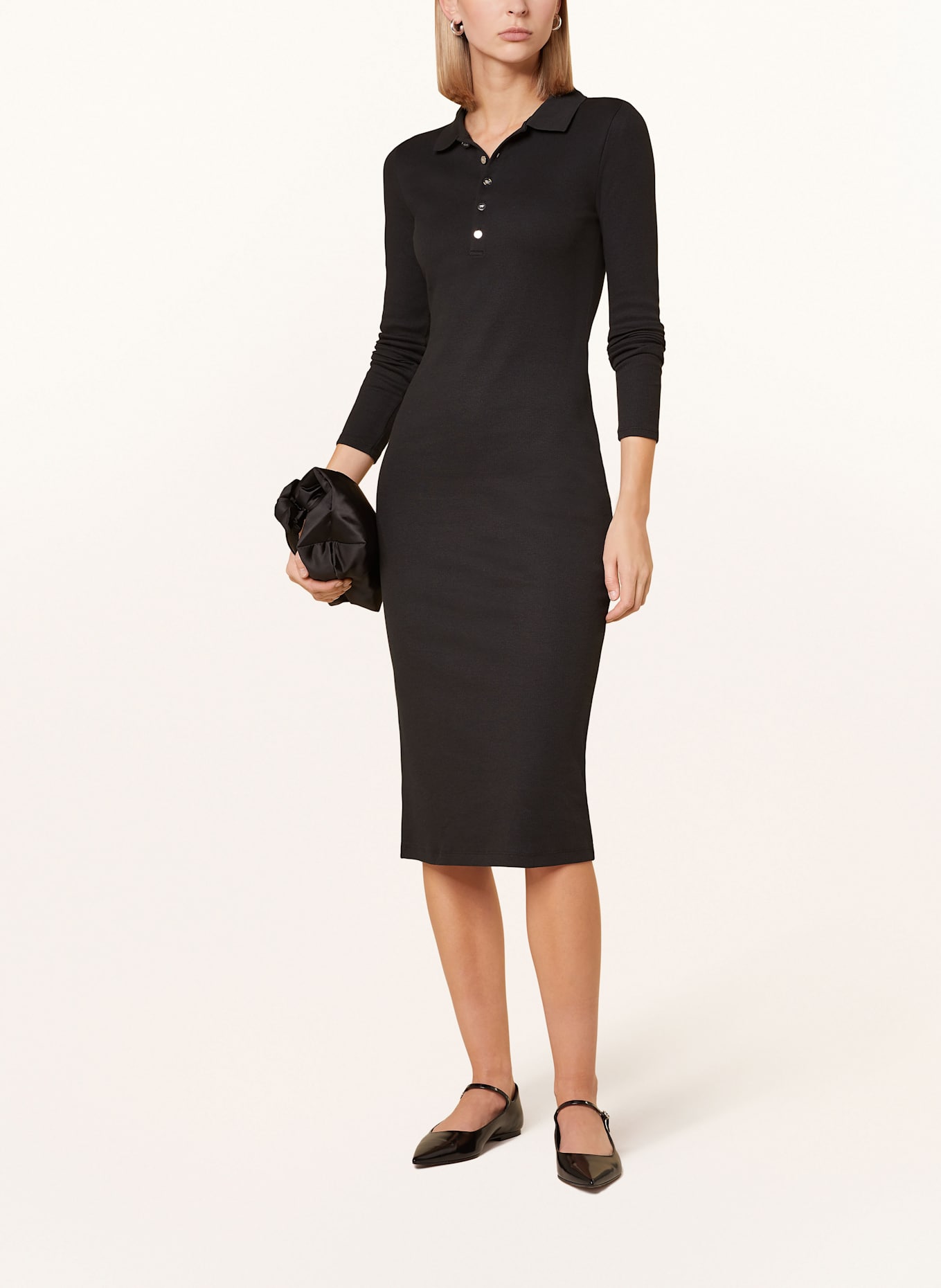 Black knitted polo neck dress top