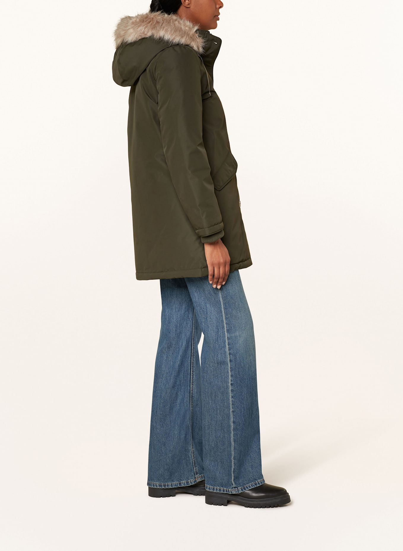 LAUREN RALPH LAUREN Parka s odnímatelnou kapucí a umělou kožešinou: TMAVĚ ZELENÁ