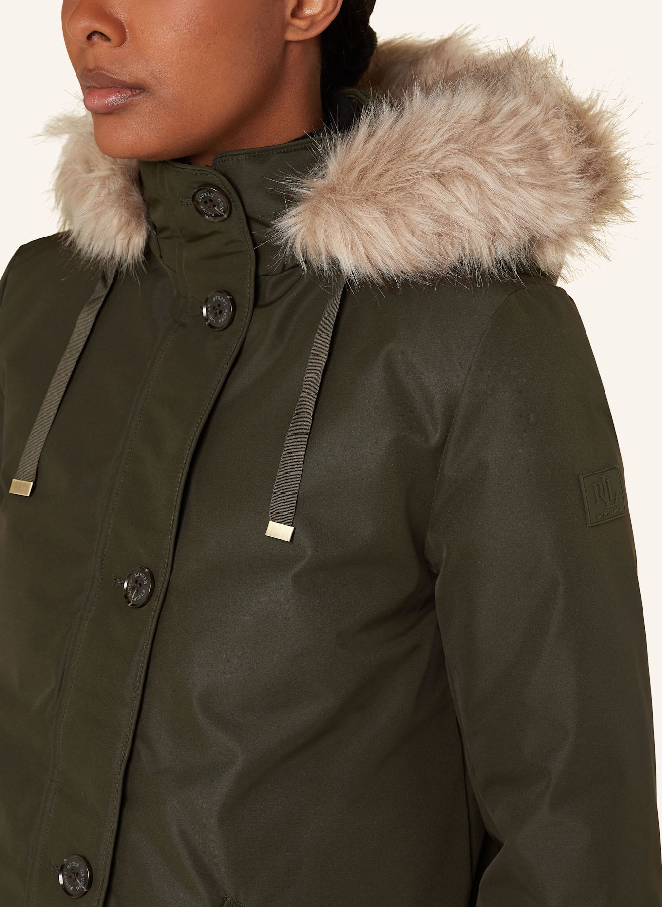 LAUREN RALPH LAUREN Parka s odnímatelnou kapucí a umělou kožešinou: TMAVĚ ZELENÁ