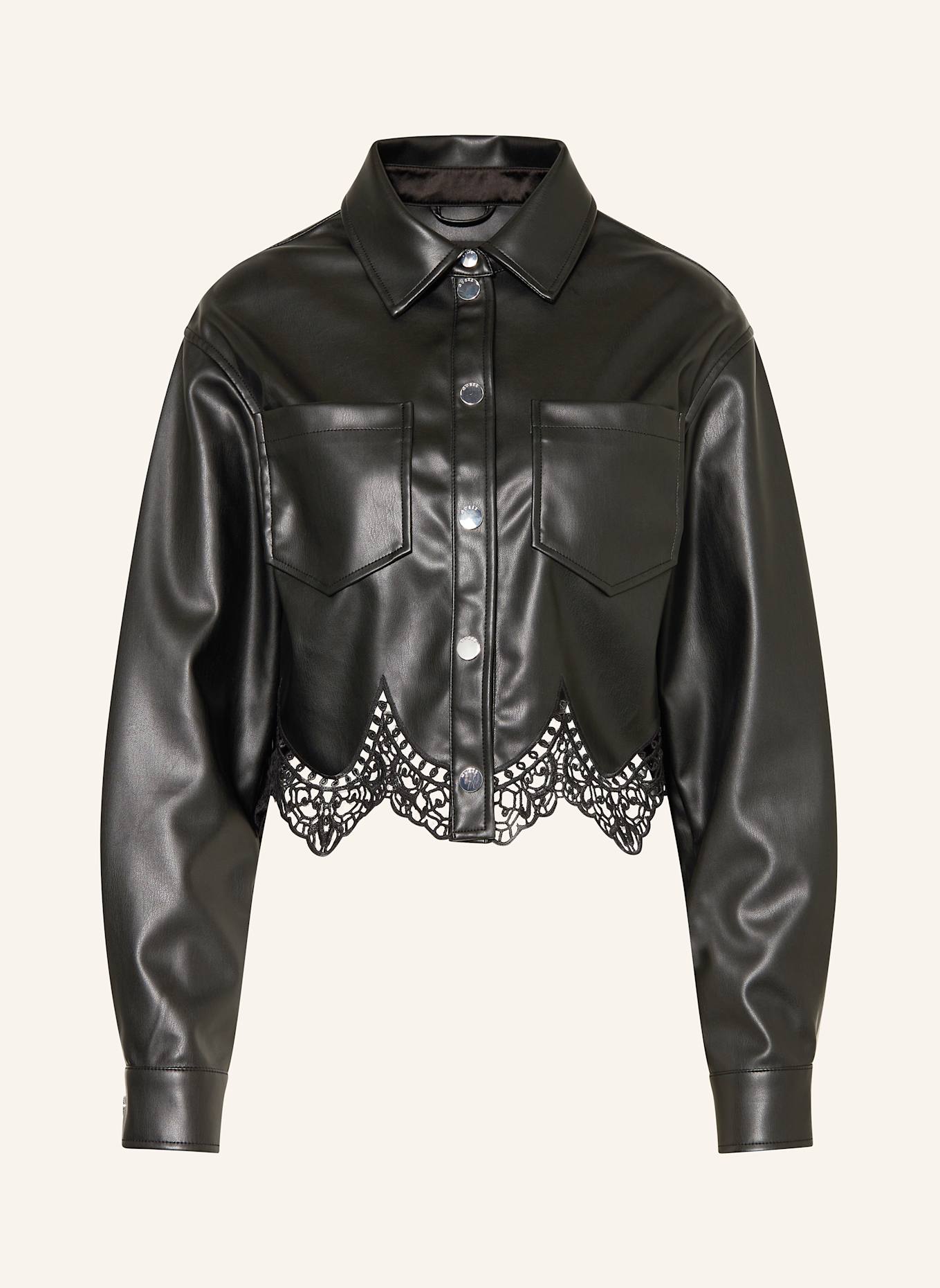 GUESS Hemdbluse CLOTHILDE in Lederoptik: SCHWARZ