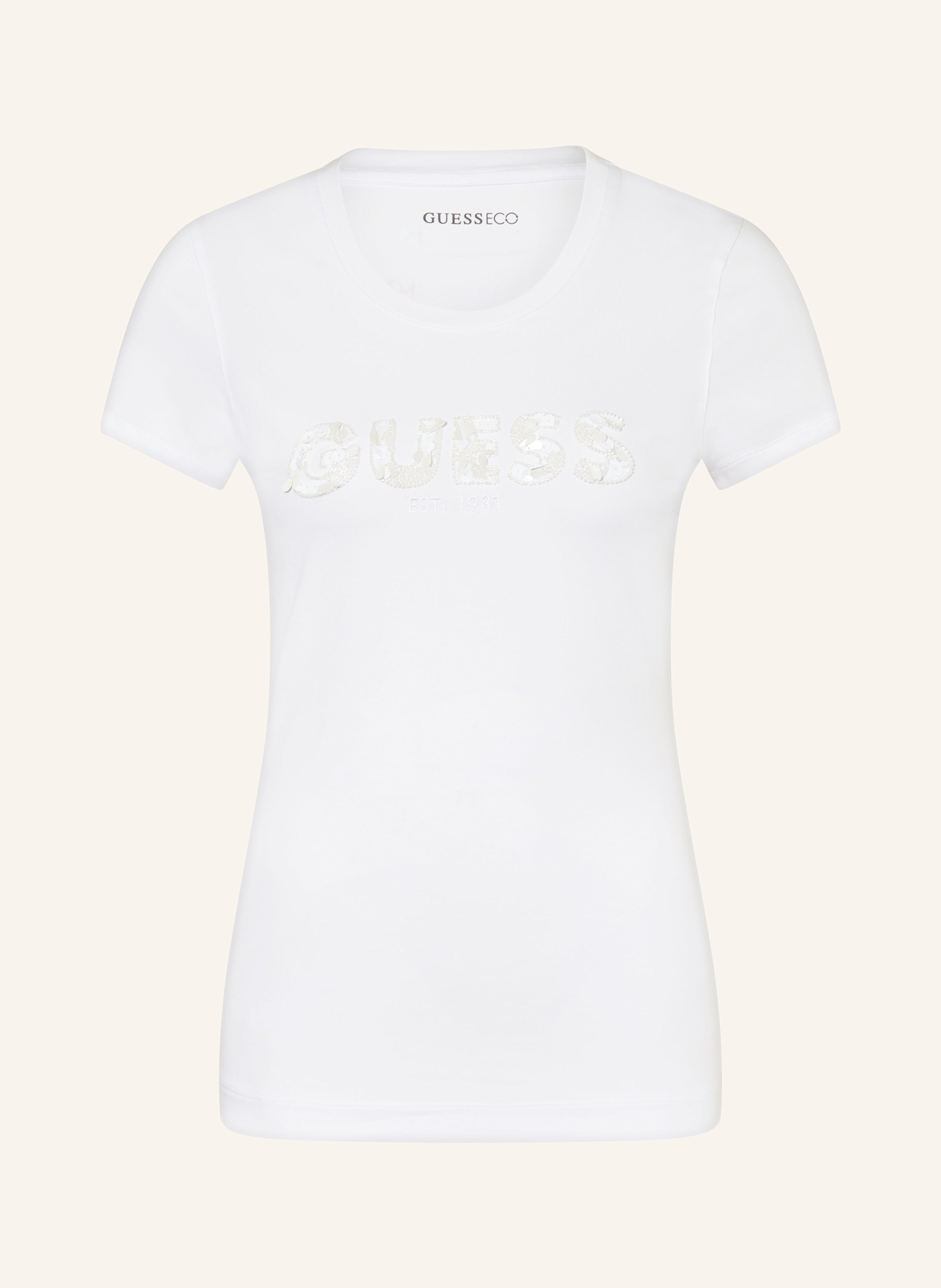 GUESS T-shirt with decorative gems: WHITE