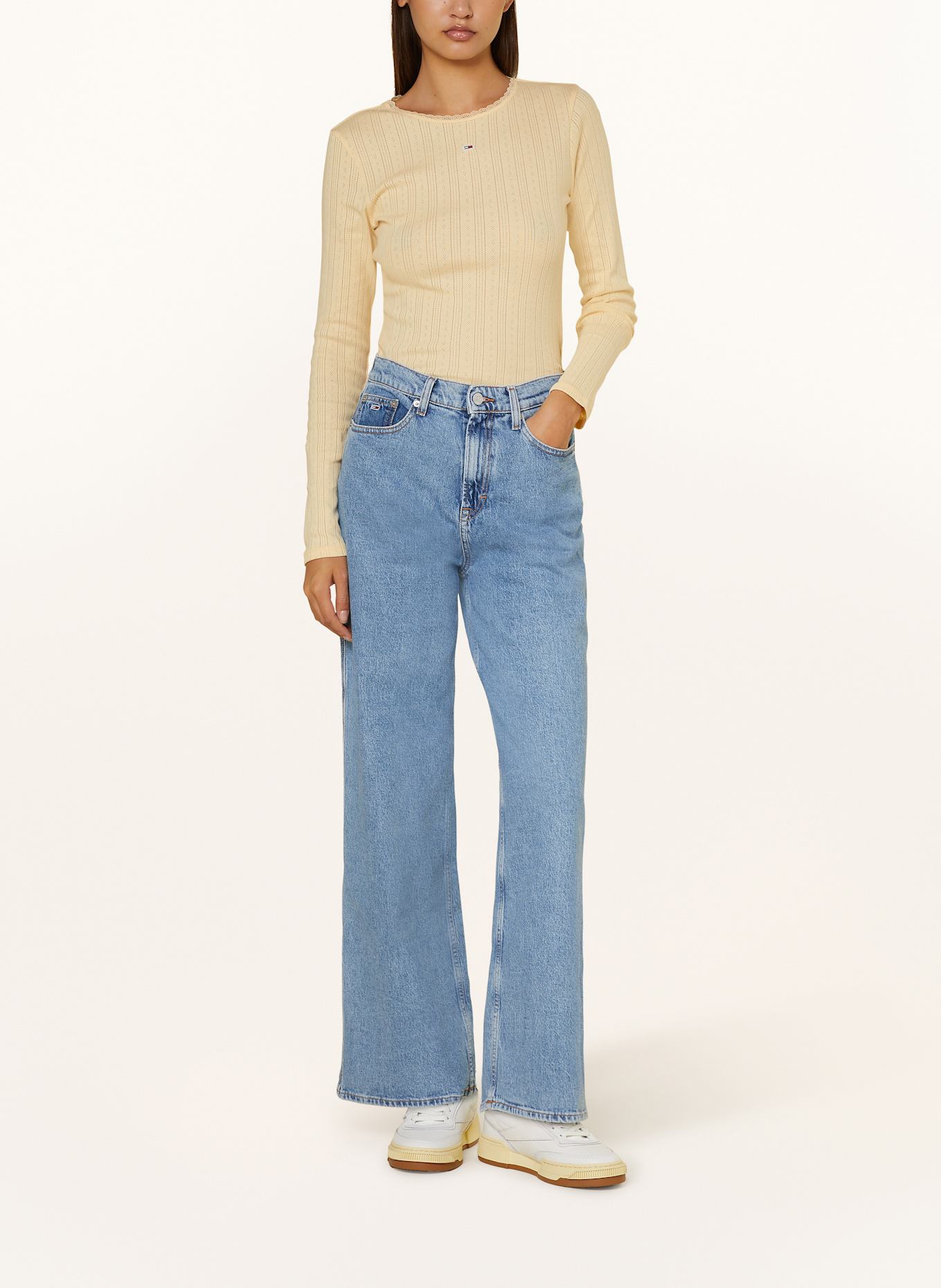 TOMMY JEANS Longsleeve mit Spitze: HELLGELB