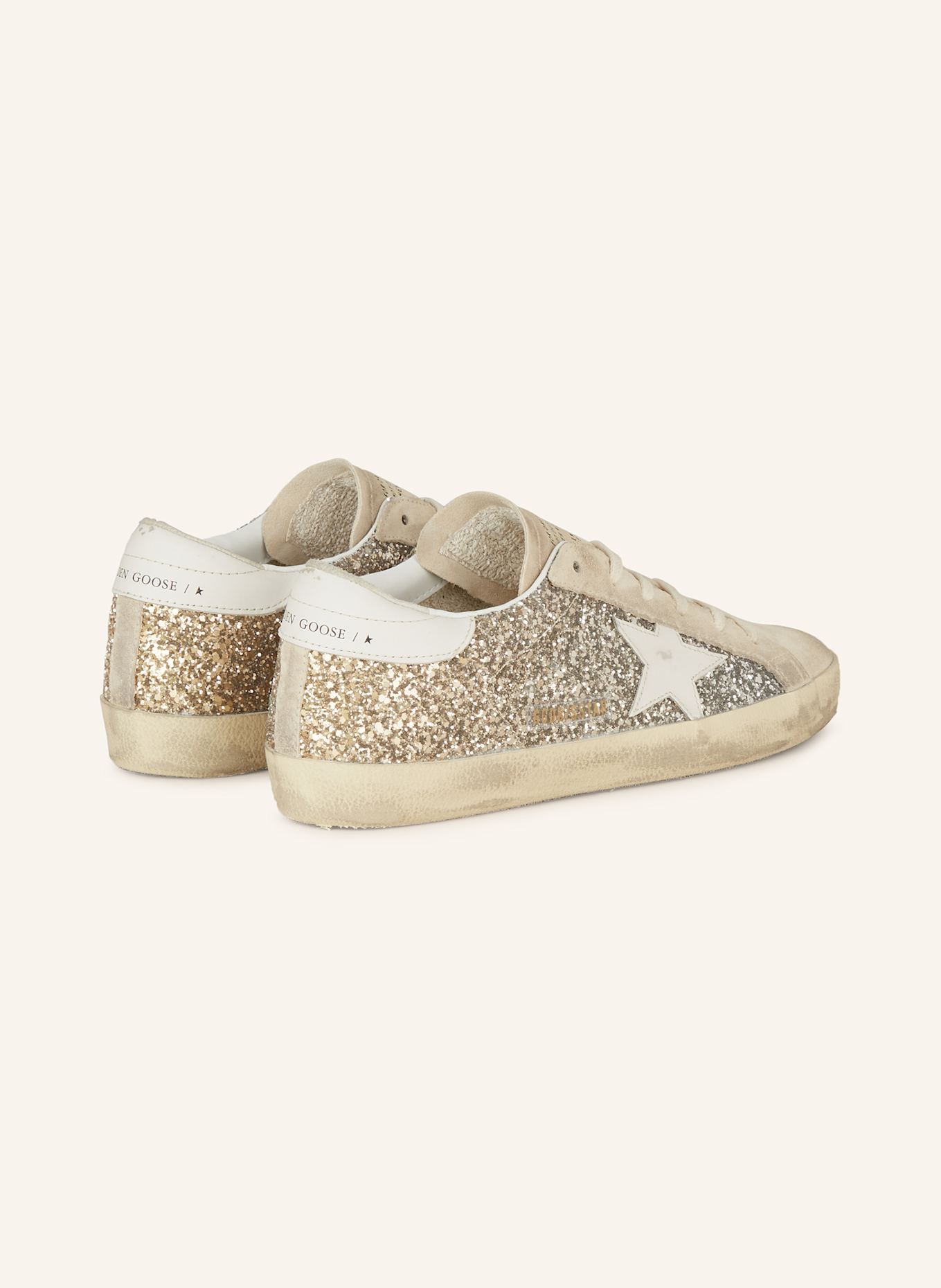 GOLDEN GOOSE Sneaker SUPER-STAR mit Pailletten: GOLD / WEISS