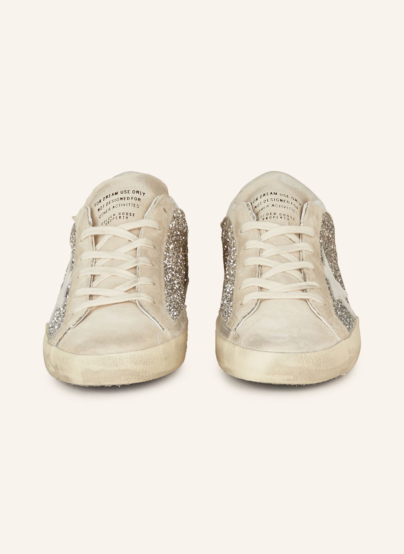 GOLDEN GOOSE Sneaker SUPER-STAR mit Pailletten: GOLD / WEISS