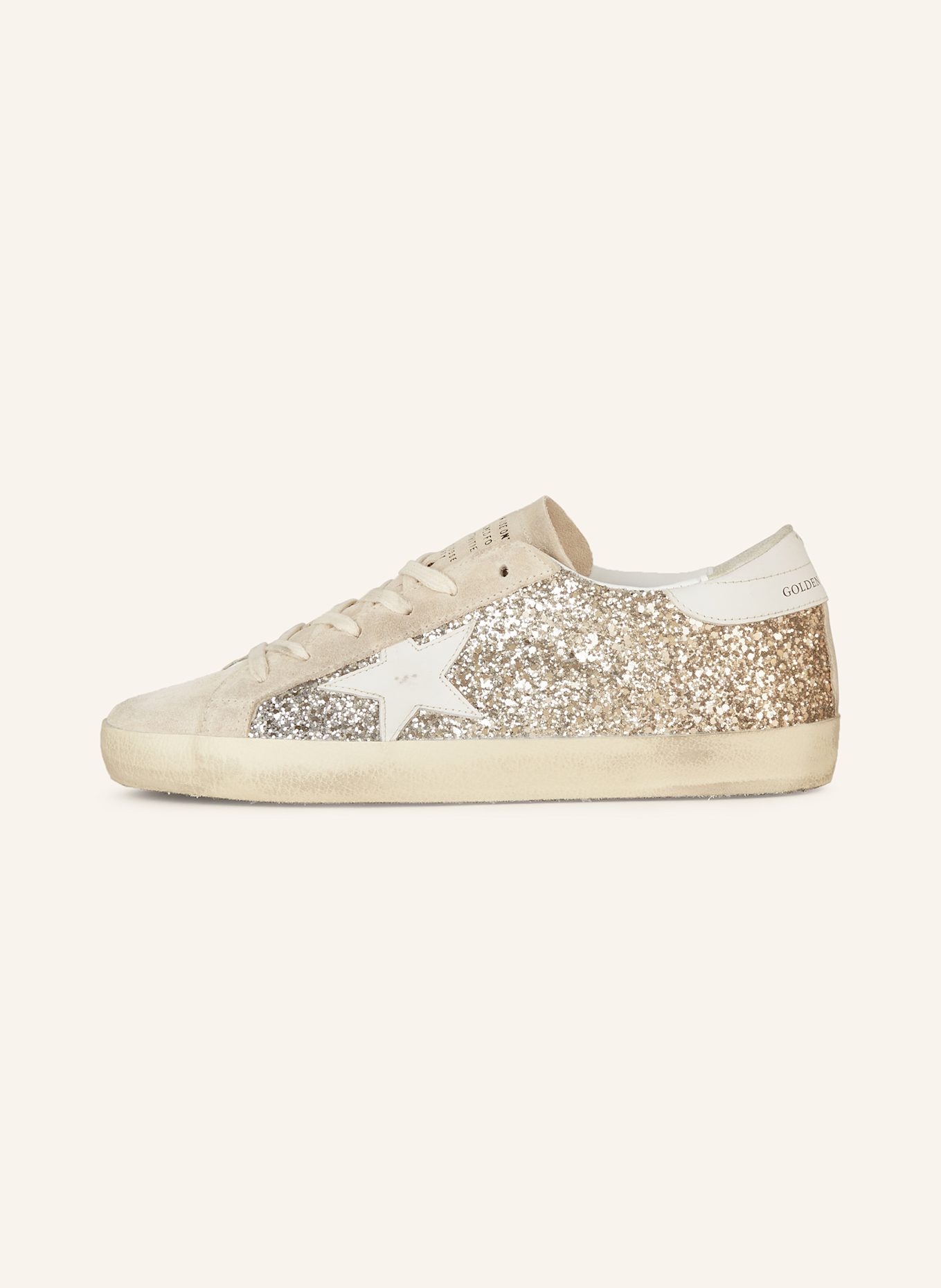 GOLDEN GOOSE Sneaker SUPER-STAR mit Pailletten: GOLD / WEISS