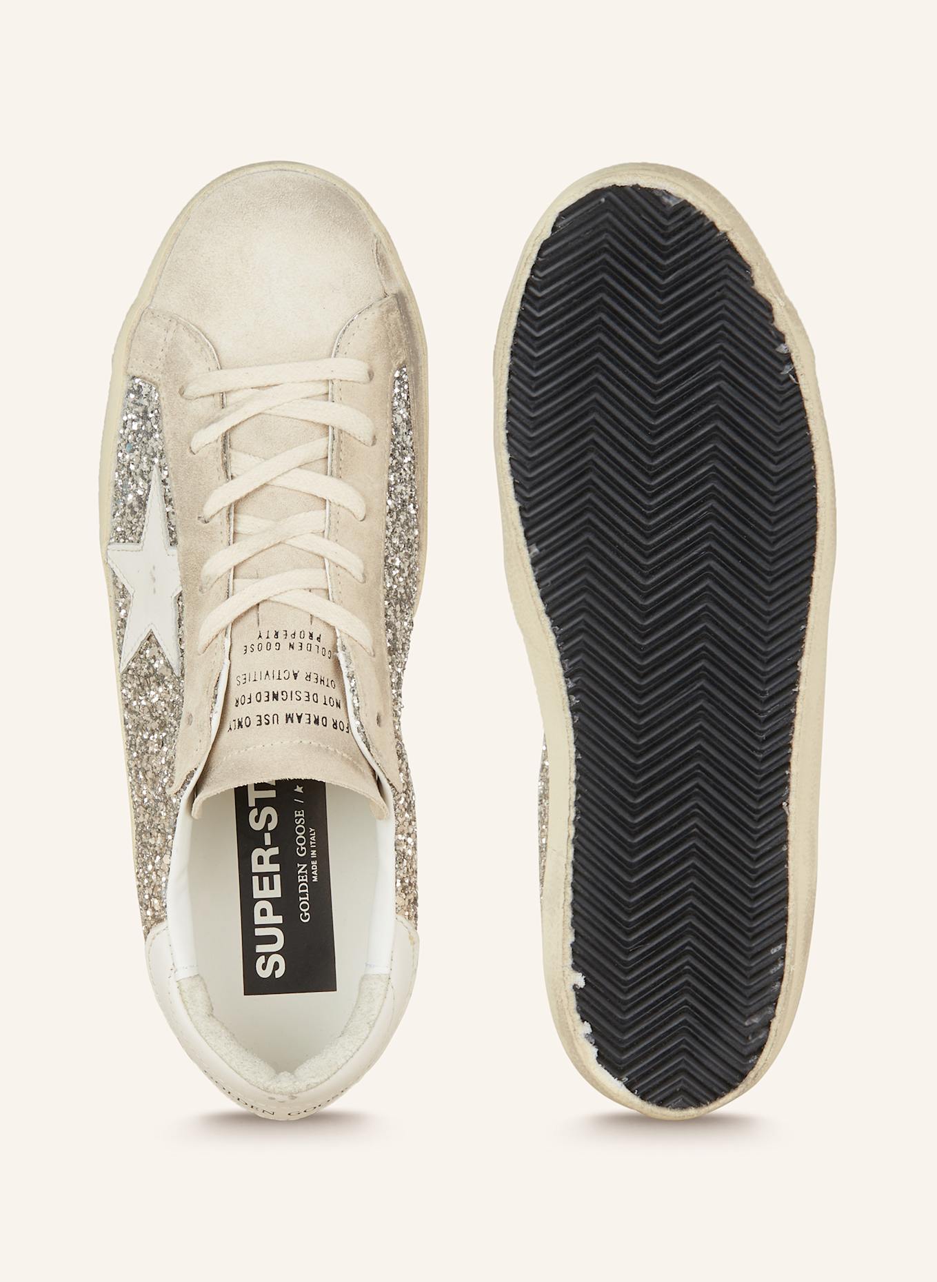 GOLDEN GOOSE Sneaker SUPER-STAR mit Pailletten: GOLD / WEISS