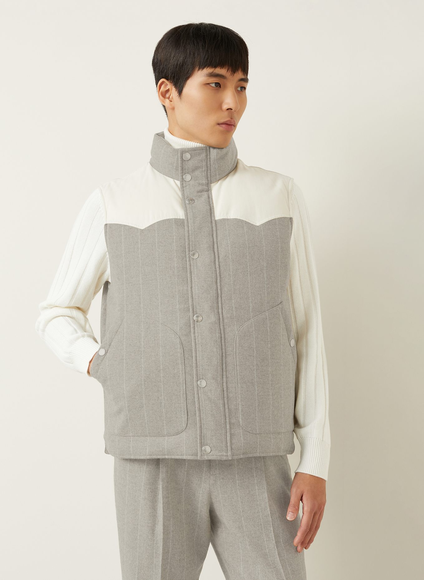 BRUNELLO CUCINELLI Down vest in mixed materials: GRAY