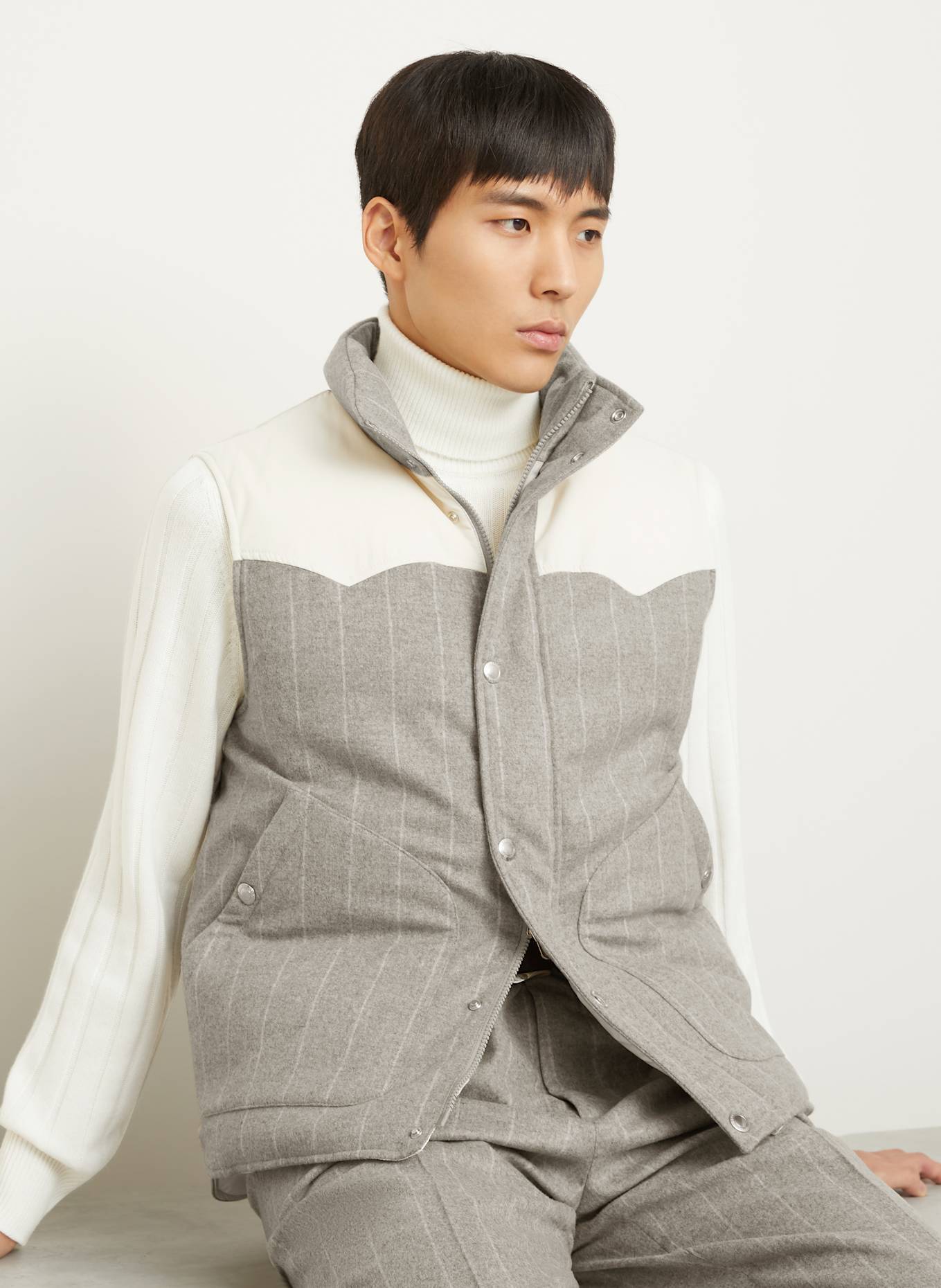 BRUNELLO CUCINELLI Down vest in mixed materials: GRAY