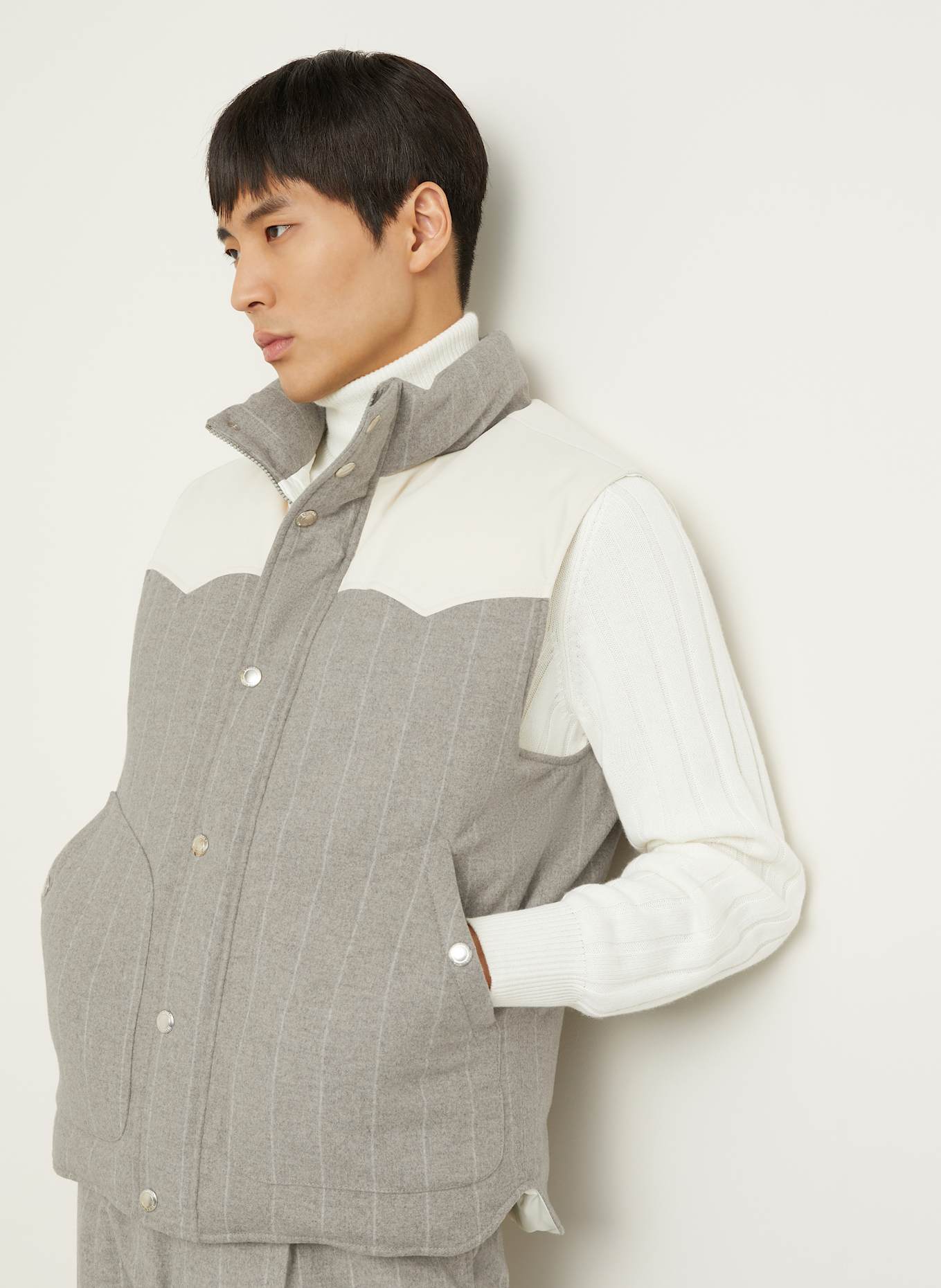 BRUNELLO CUCINELLI Down vest in mixed materials: GRAY