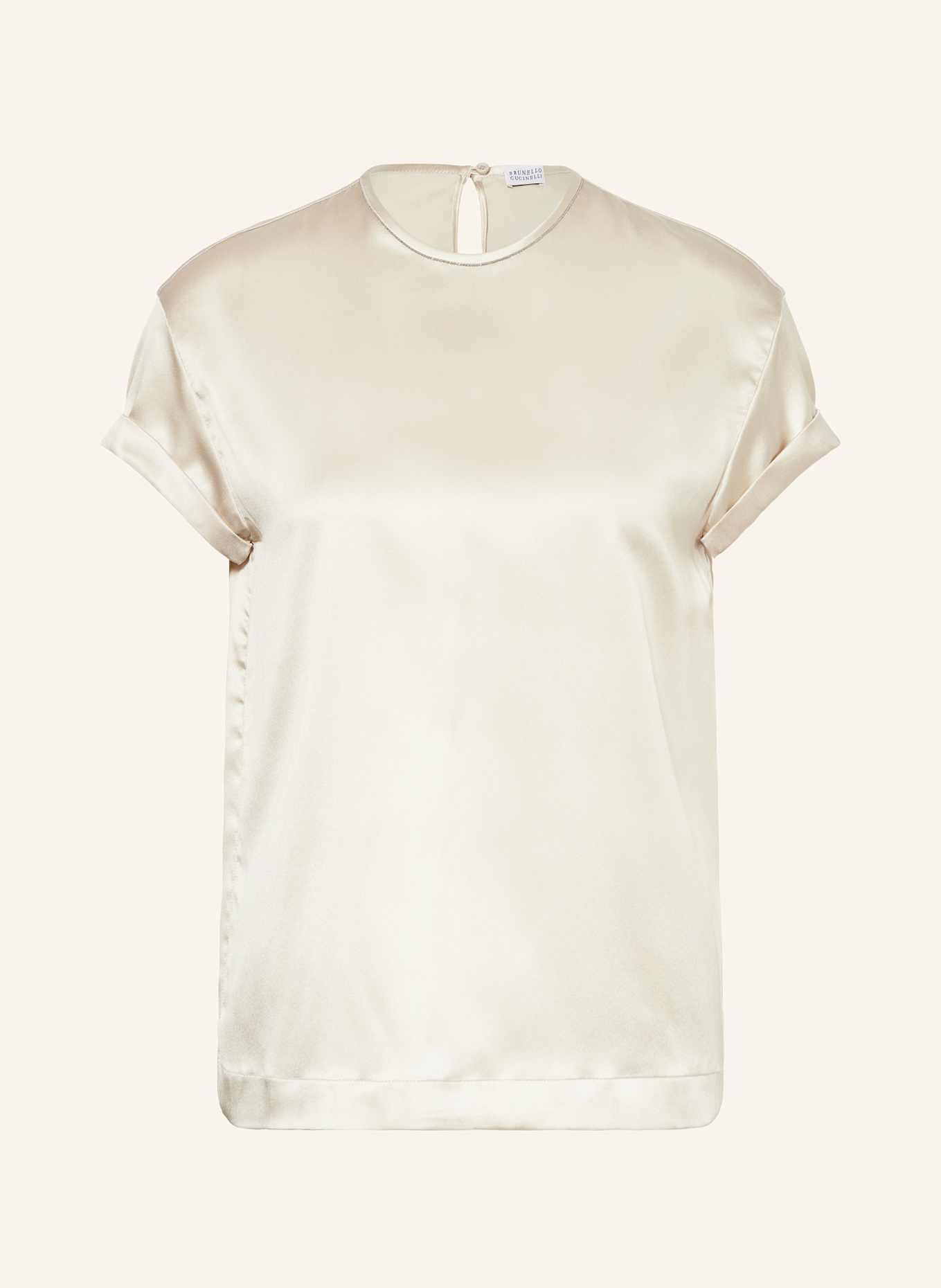 BRUNELLO CUCINELLI Chemisier en soie avec pierres décoratives: CRÈME