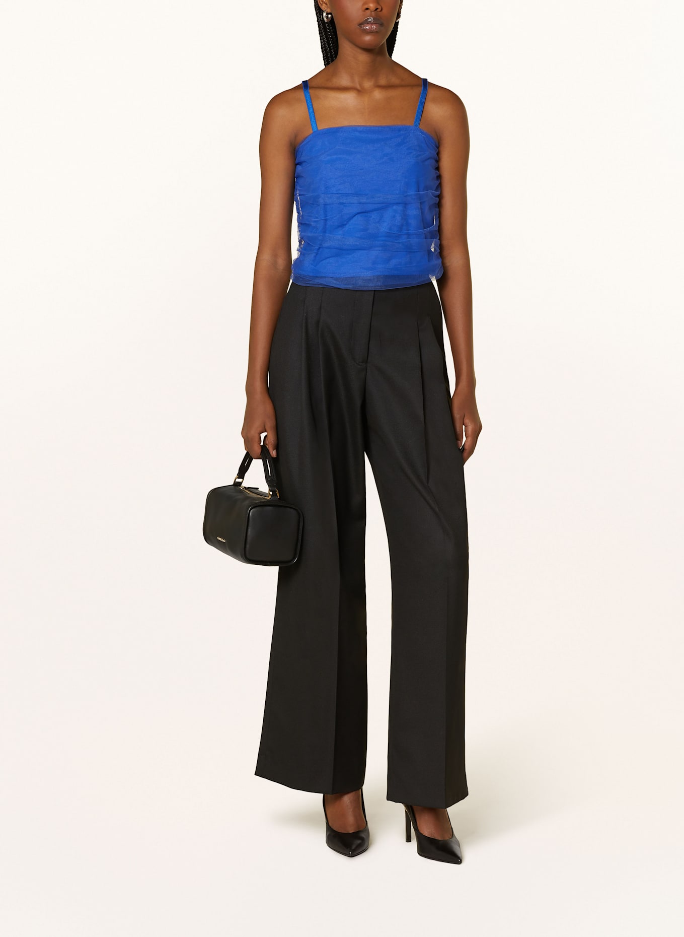 RIANI Cropped top with tulle: BLUE