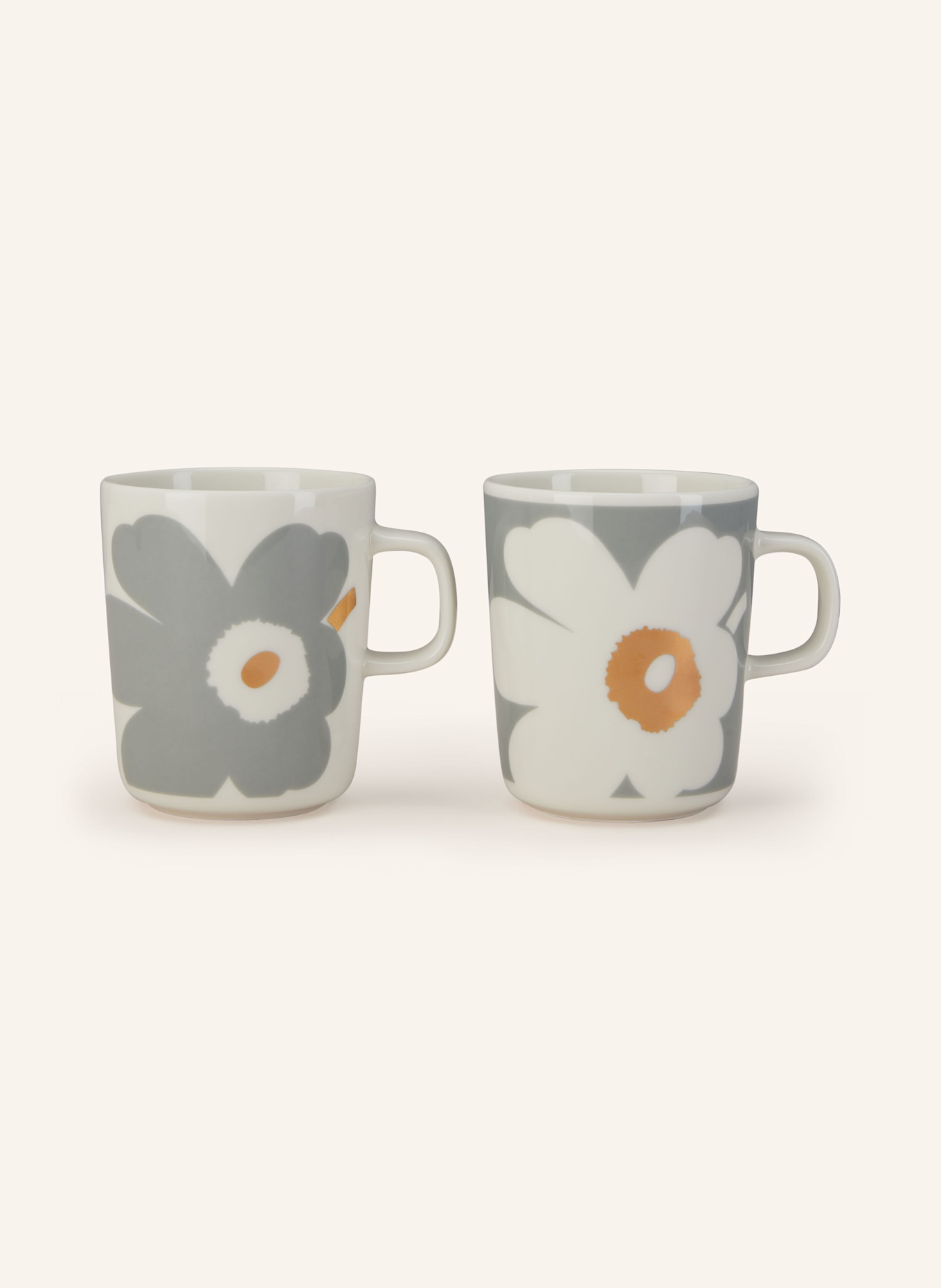 marimekko 2er-Set Henkelbecher UNIKKO, Farbe: CREME/ HELLGRAU (Bild 1)