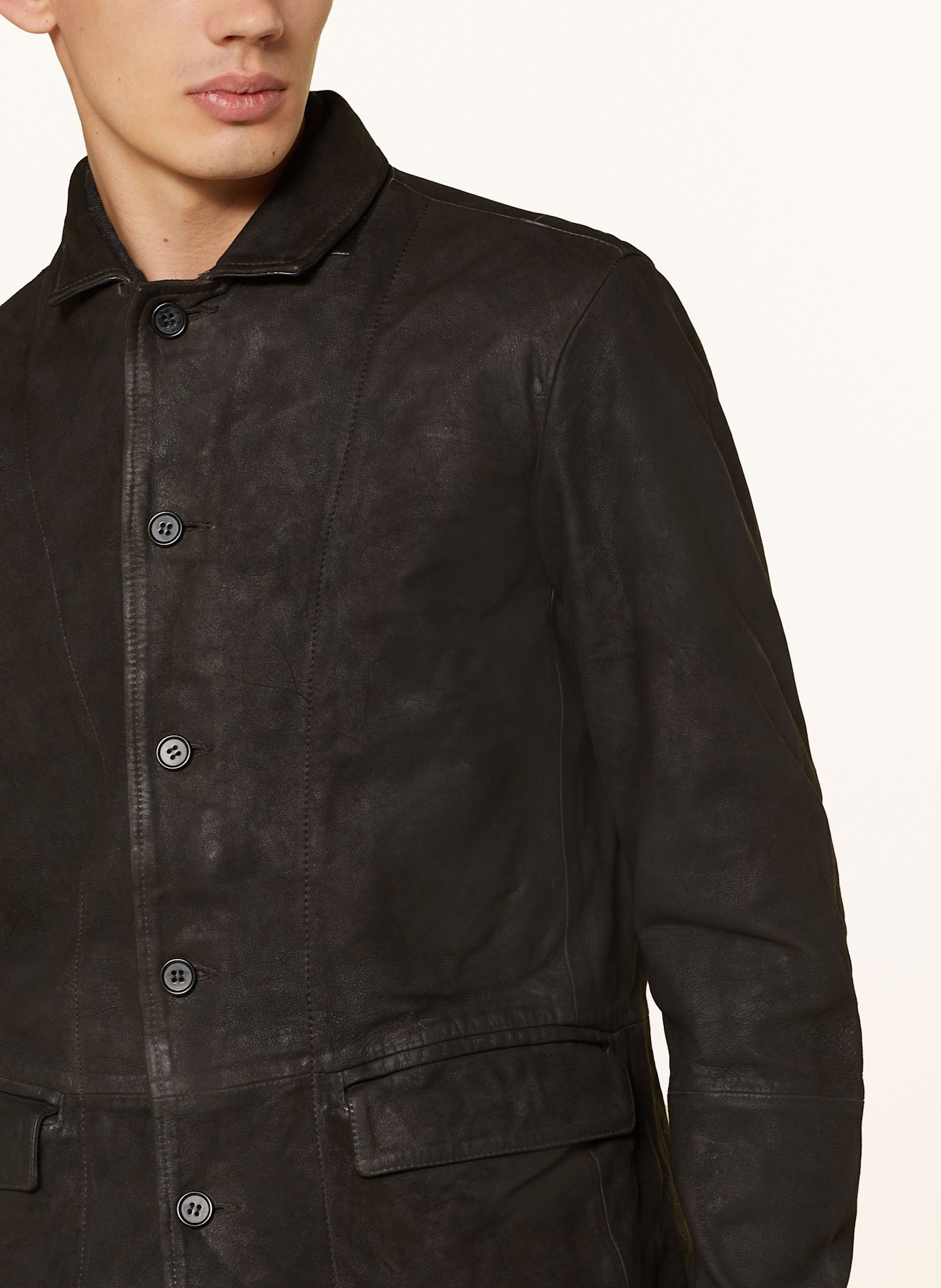 ALLSAINTS Lederjacke SURVEY: DUNKELGRAU