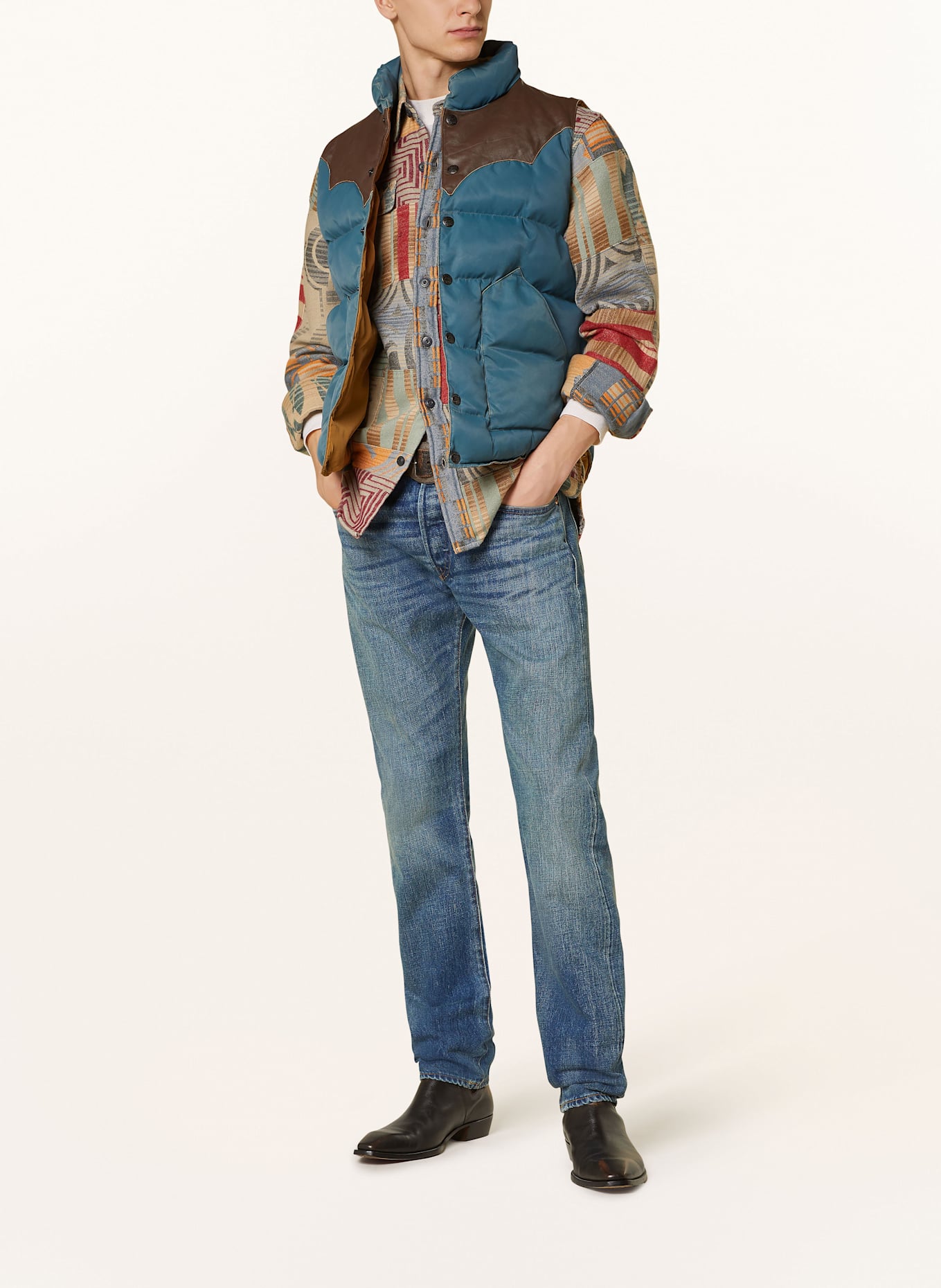 RRL Quilted vest in brown blue