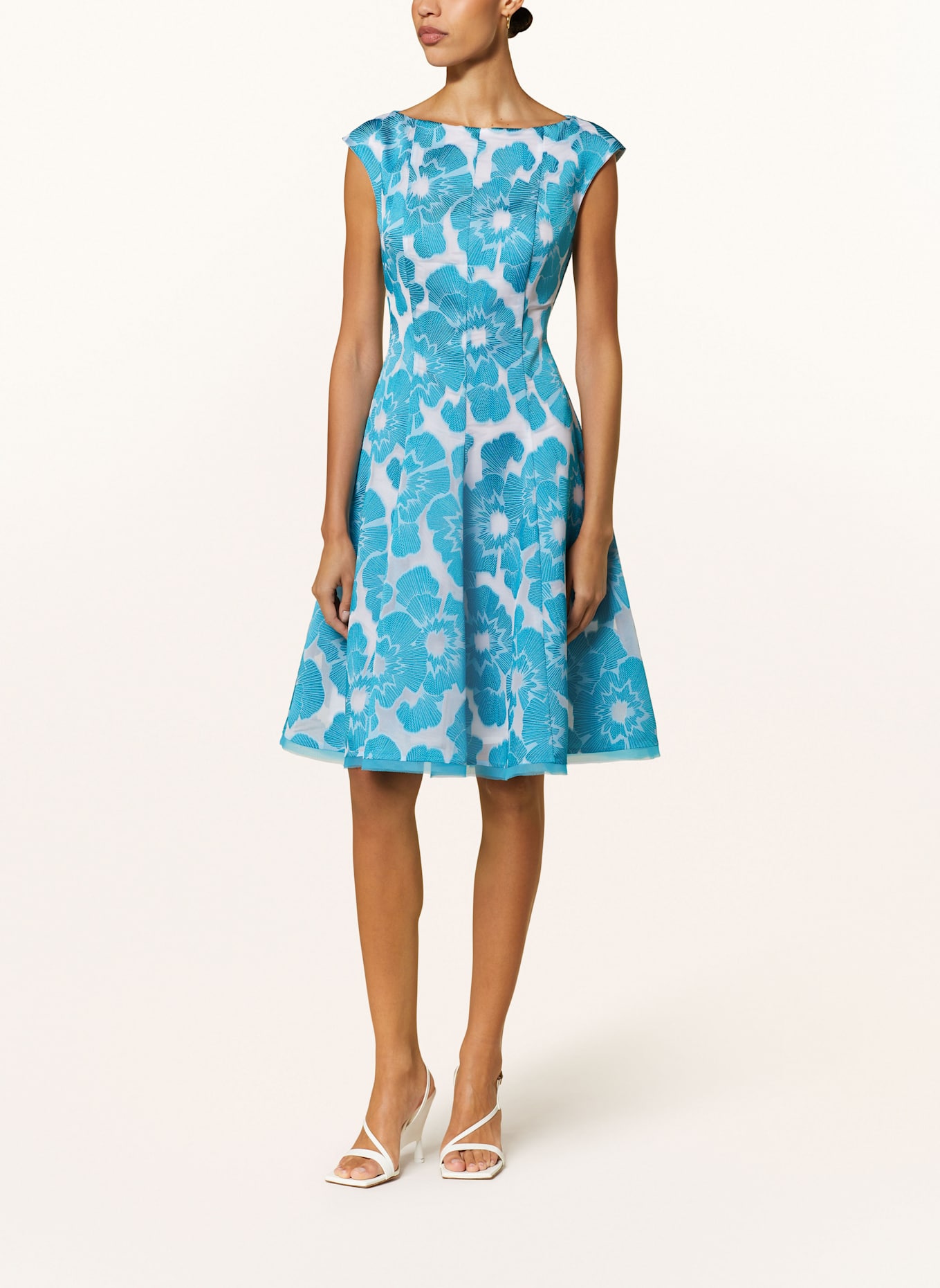 TALBOT RUNHOF Koktejlové šaty: TYRKYSOVÁ / BÍLÁ