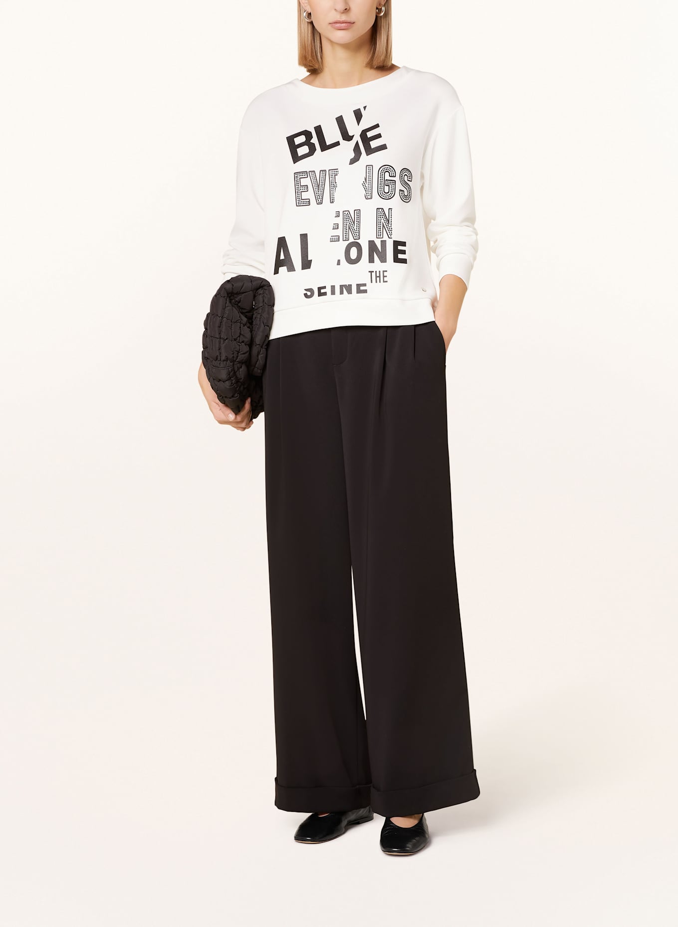 monari Sweatshirt mit Schmucksteinen: ECRU
