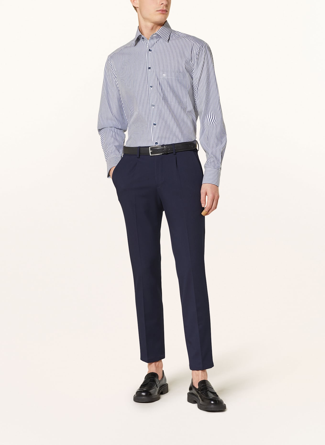 OLYMP Hemd Luxor comfort fit mit extralangem Arm: DUNKELBLAU / WEISS