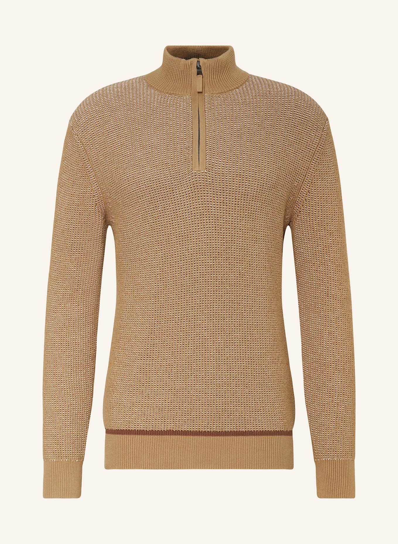 OLYMP Sweter typu troyer: CAMELOWY