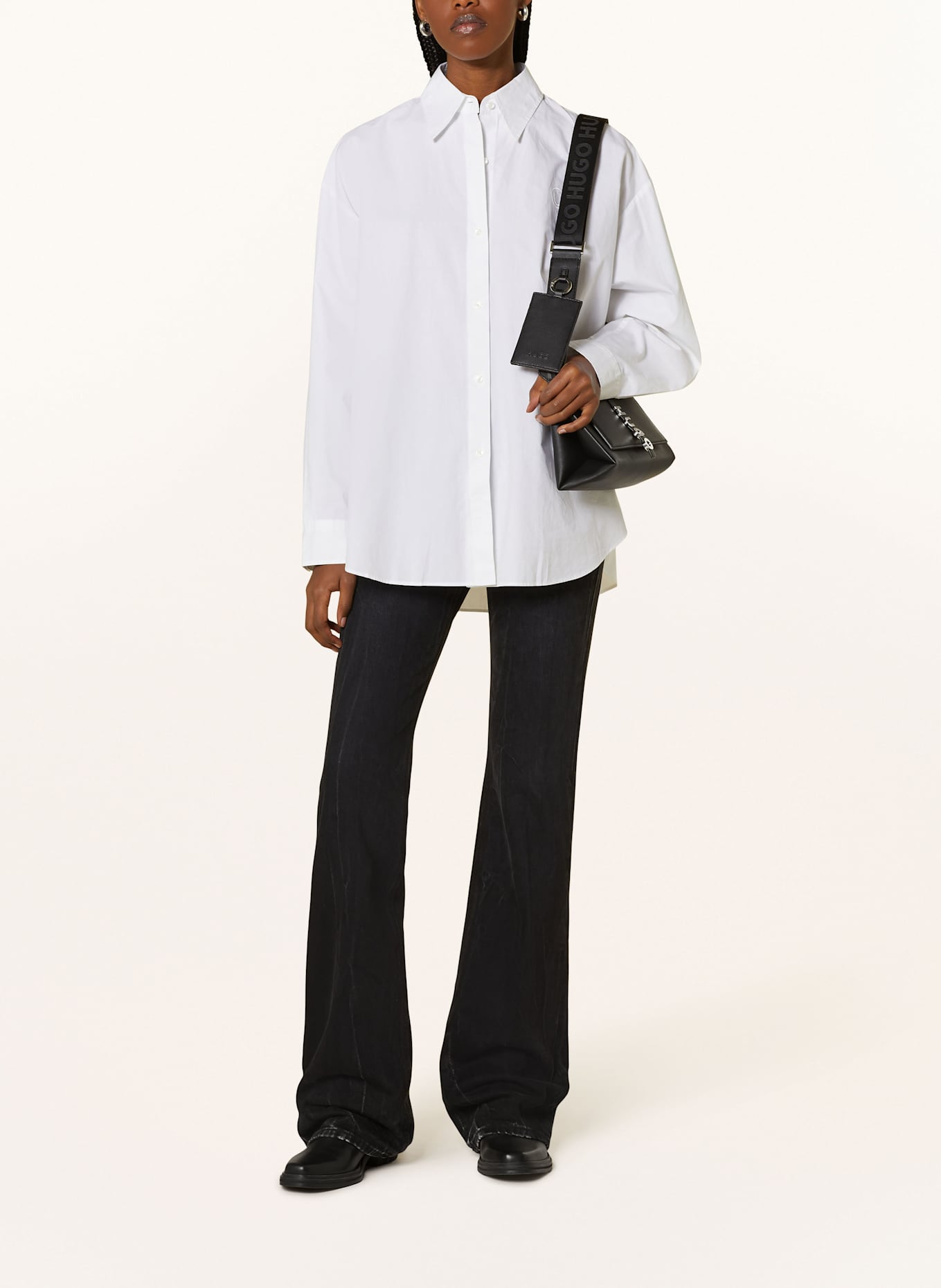 HUGO Košilová halenka ELISANA: BÍLÁ / ČERNÁ / ORANŽOVÁ