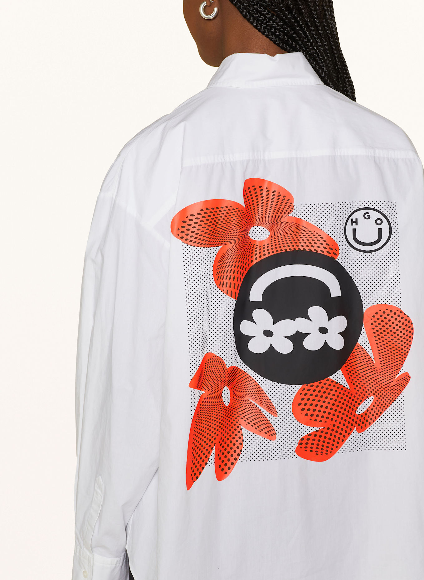 HUGO Košilová halenka ELISANA: BÍLÁ / ČERNÁ / ORANŽOVÁ