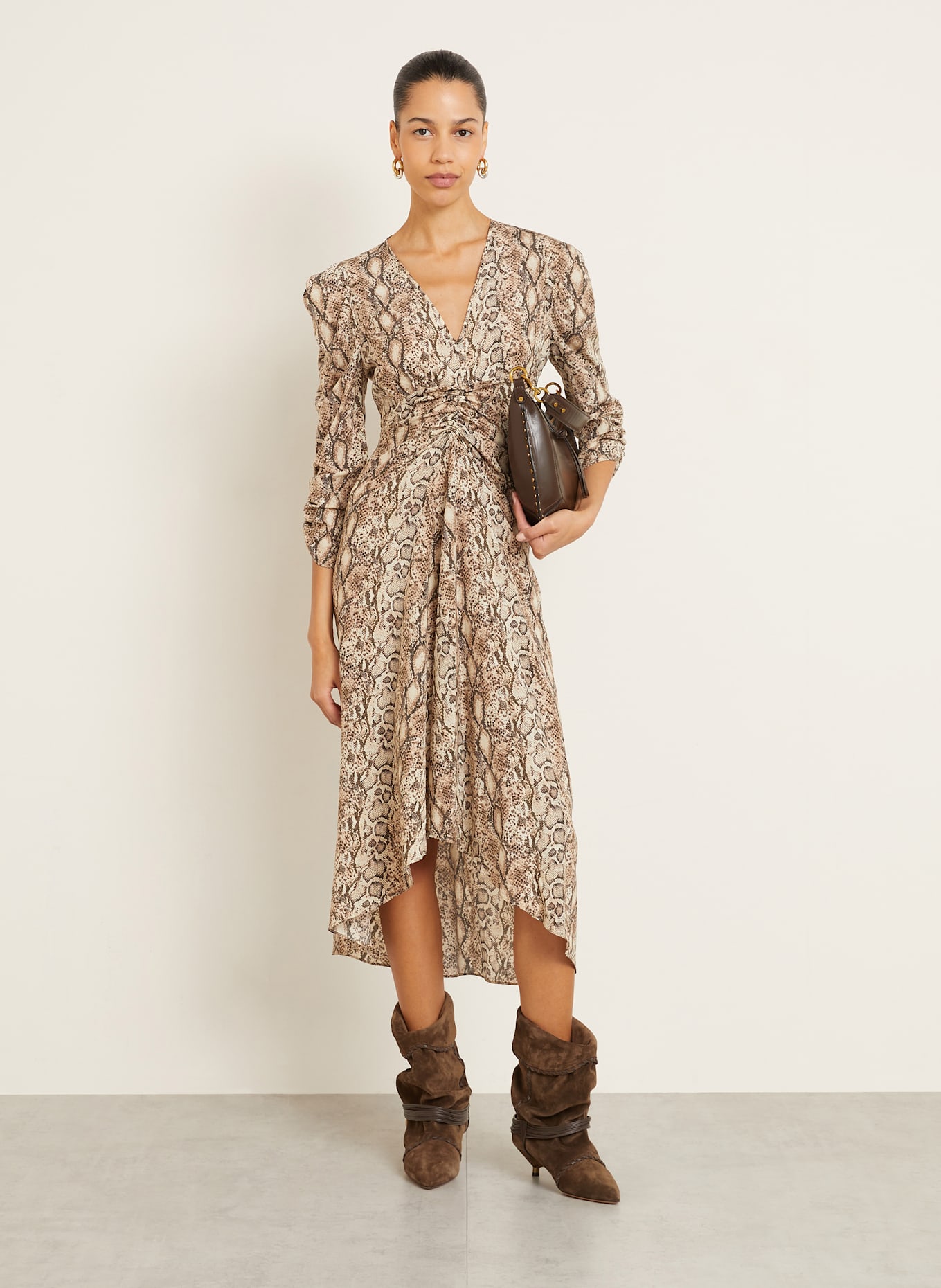 ISABEL MARANT Cocktailkleid ALBINI mit 3/4-Arm: BRAUN/ DUNKELBRAUN/ HELLBRAUN
