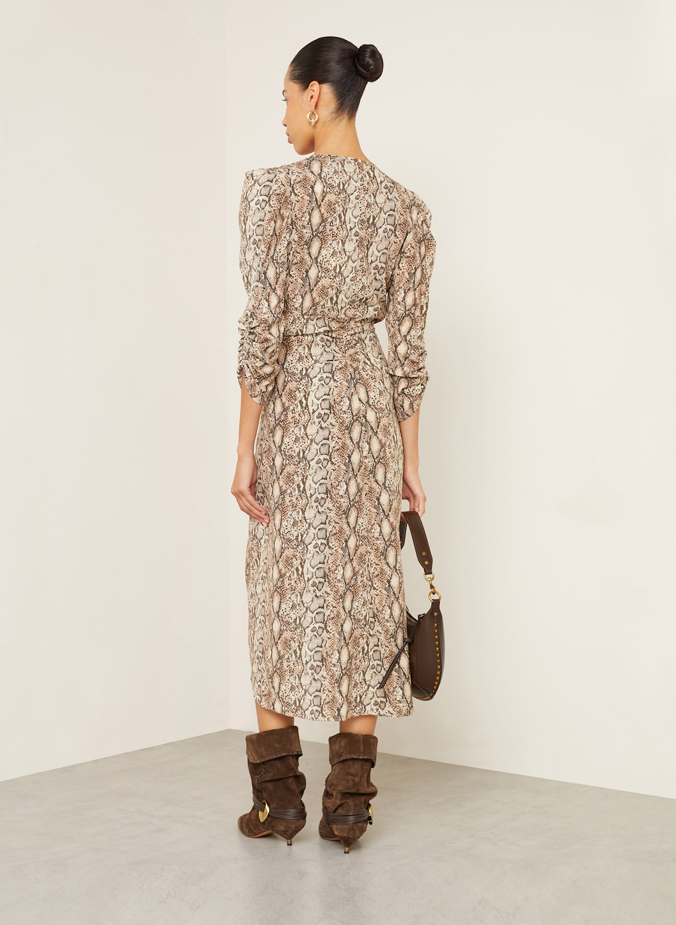ISABEL MARANT Cocktailkleid ALBINI mit 3/4-Arm: BRAUN/ DUNKELBRAUN/ HELLBRAUN