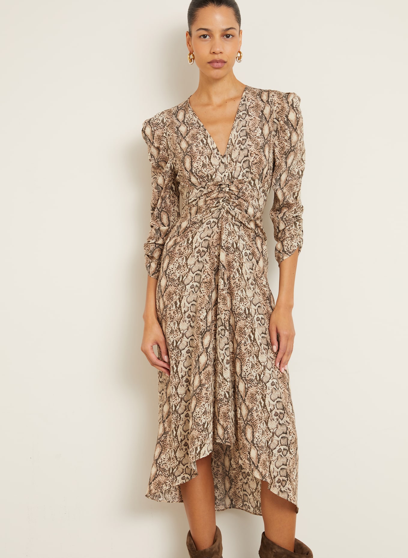 ISABEL MARANT Cocktailkleid ALBINI mit 3/4-Arm: BRAUN/ DUNKELBRAUN/ HELLBRAUN