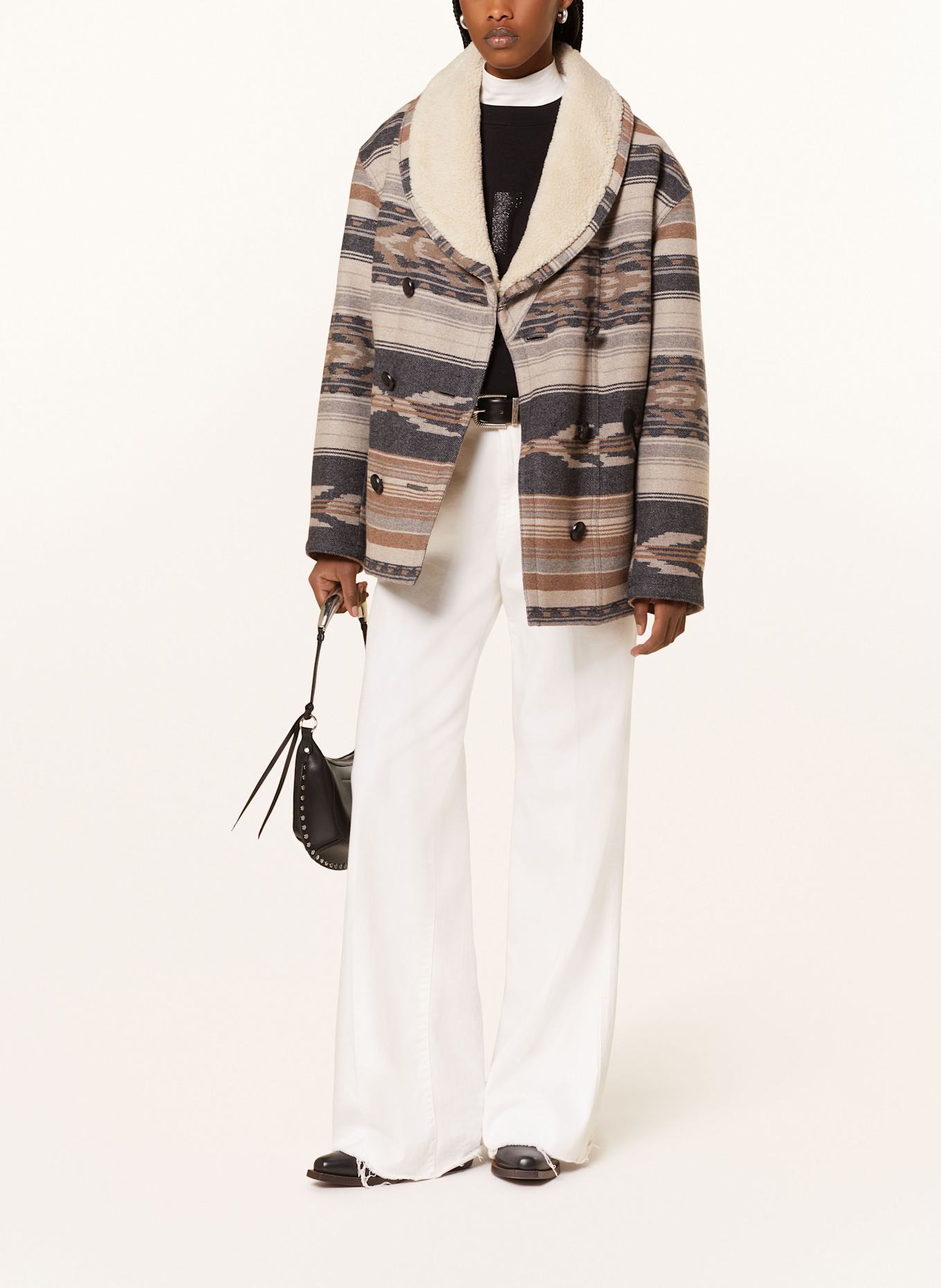 MARANT ÉTOILE Jacke DORCAS mit Teddyfell: BEIGE / SCHWARZ / BRAUN