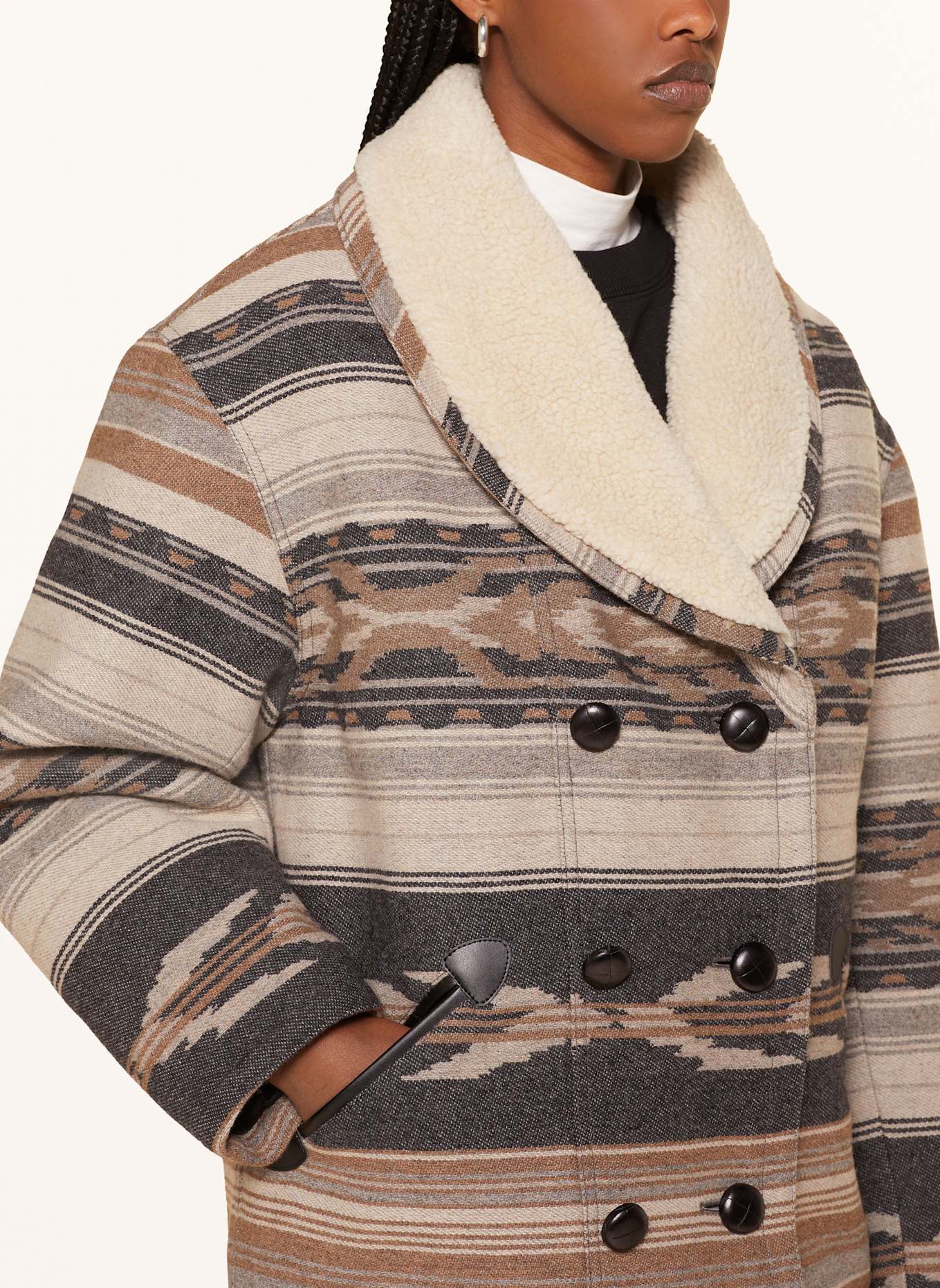 MARANT ÉTOILE Jacke DORCAS mit Teddyfell: BEIGE / SCHWARZ / BRAUN