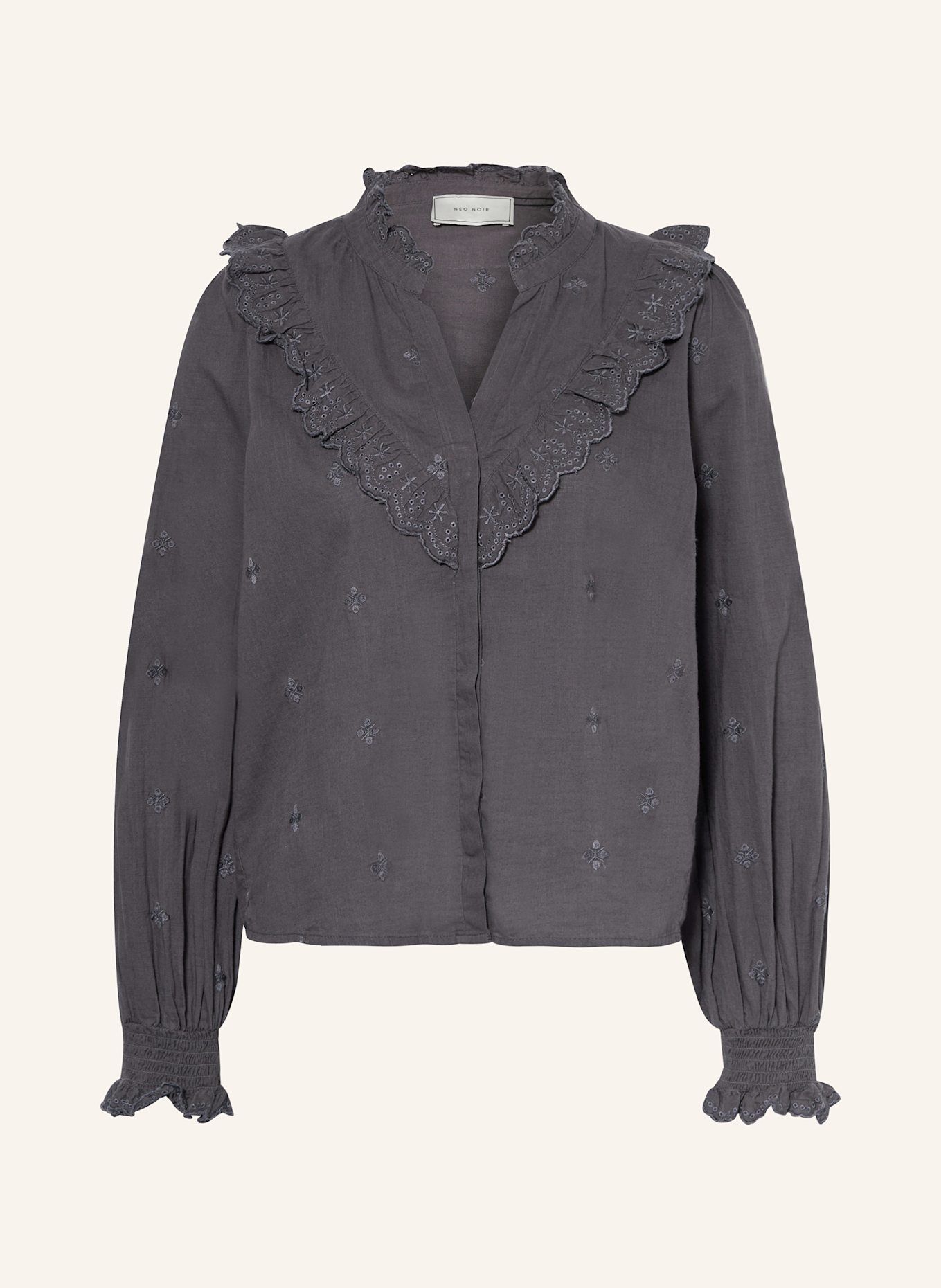 NEO NOIR Blouse with ruffles: DARK GRAY