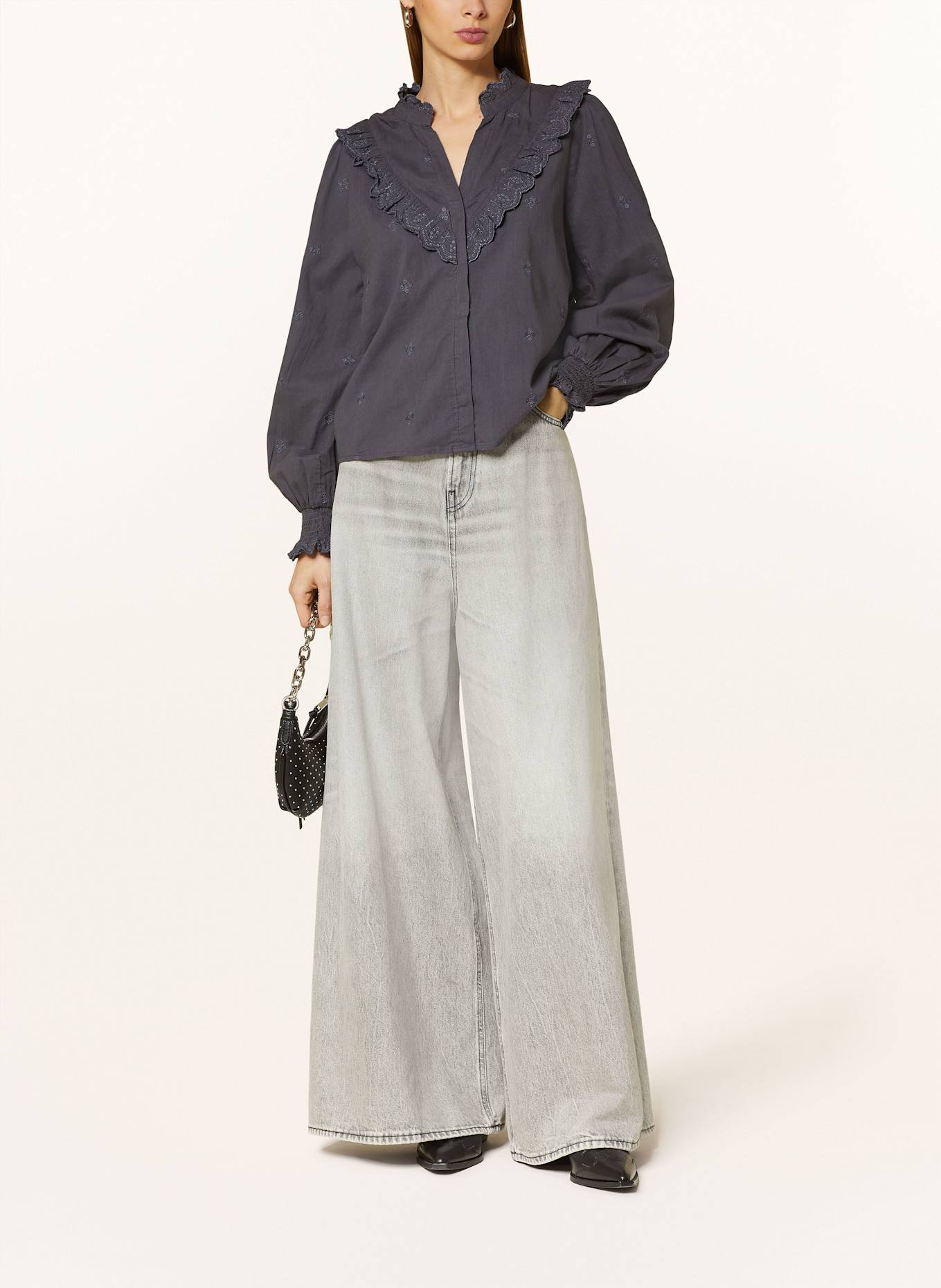 NEO NOIR Blouse with ruffles: DARK GRAY