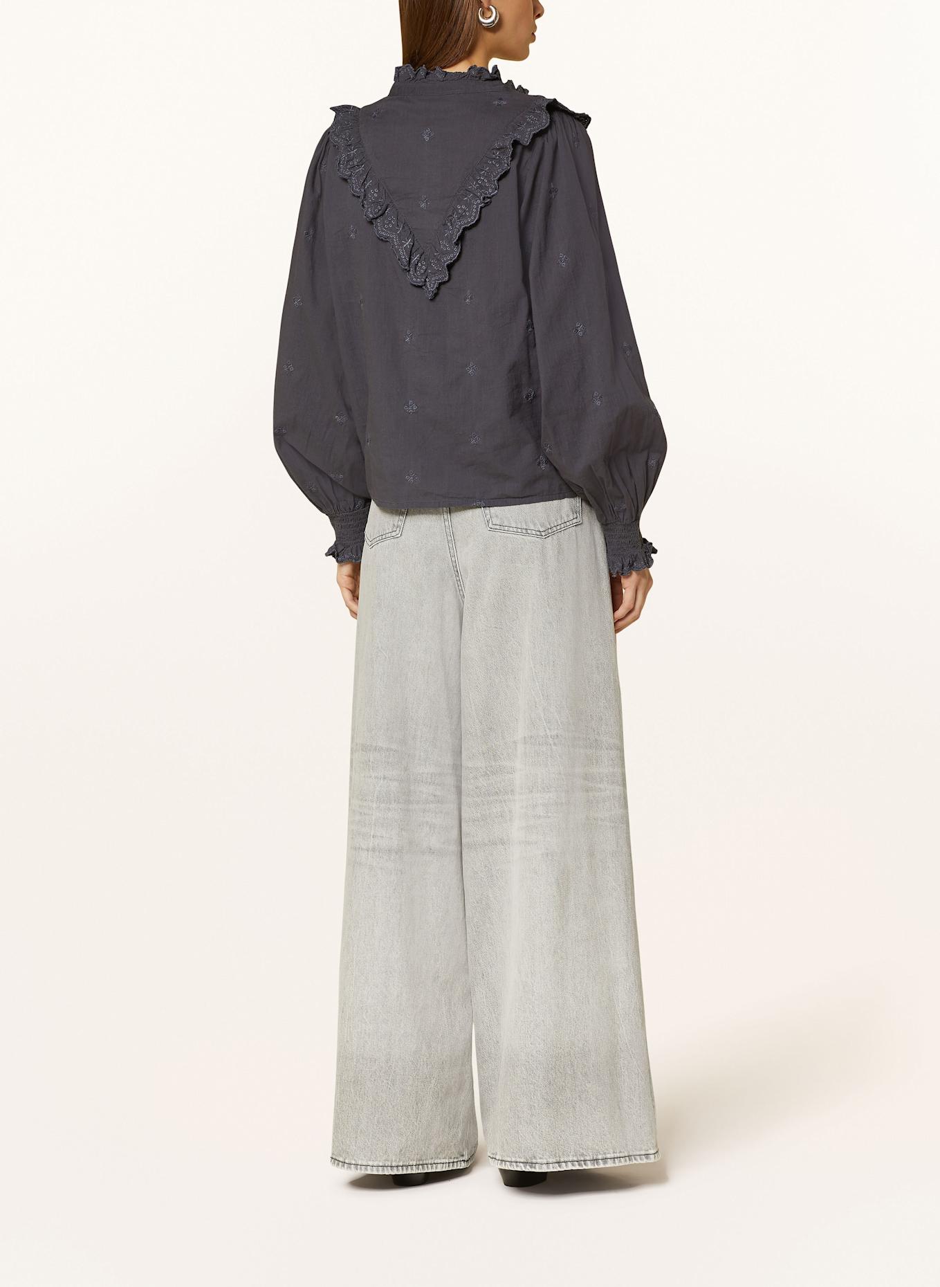 NEO NOIR Blouse with ruffles: DARK GRAY