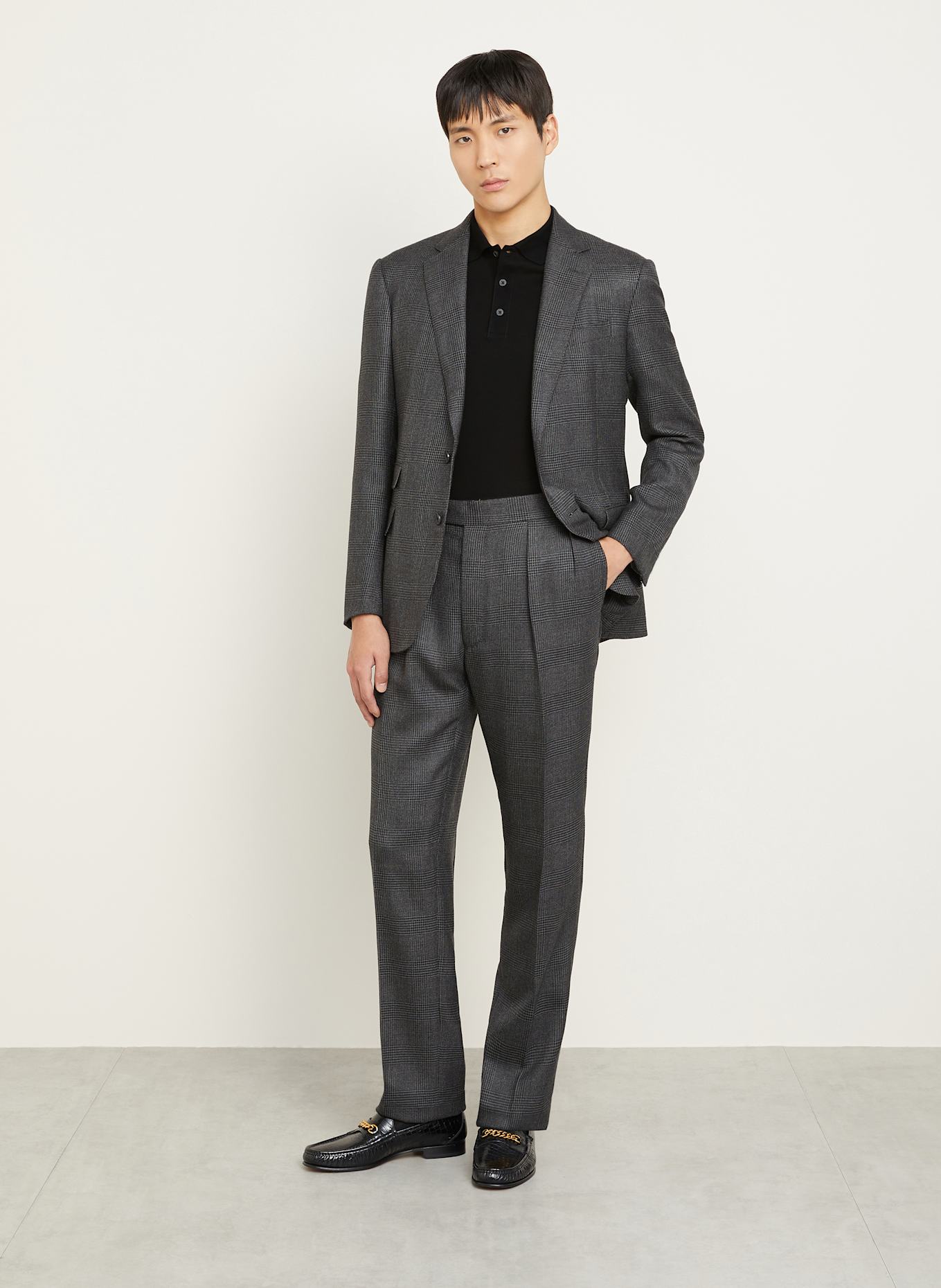 RALPH LAUREN PURPLE LABEL Pique polo shirt in black