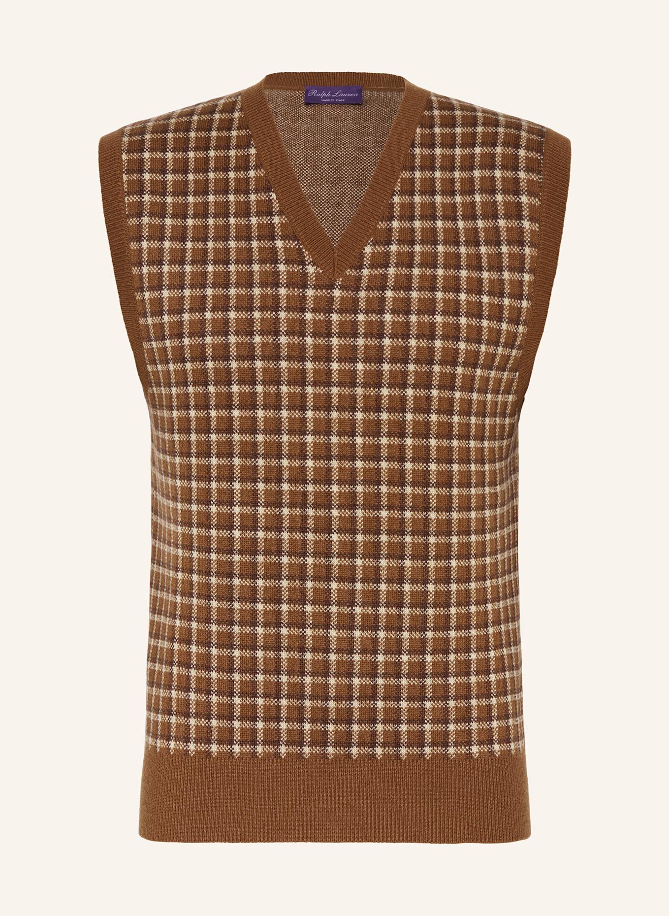 RALPH LAUREN PURPLE LABEL Cashmere-Pullunder: BRAUN / CREME