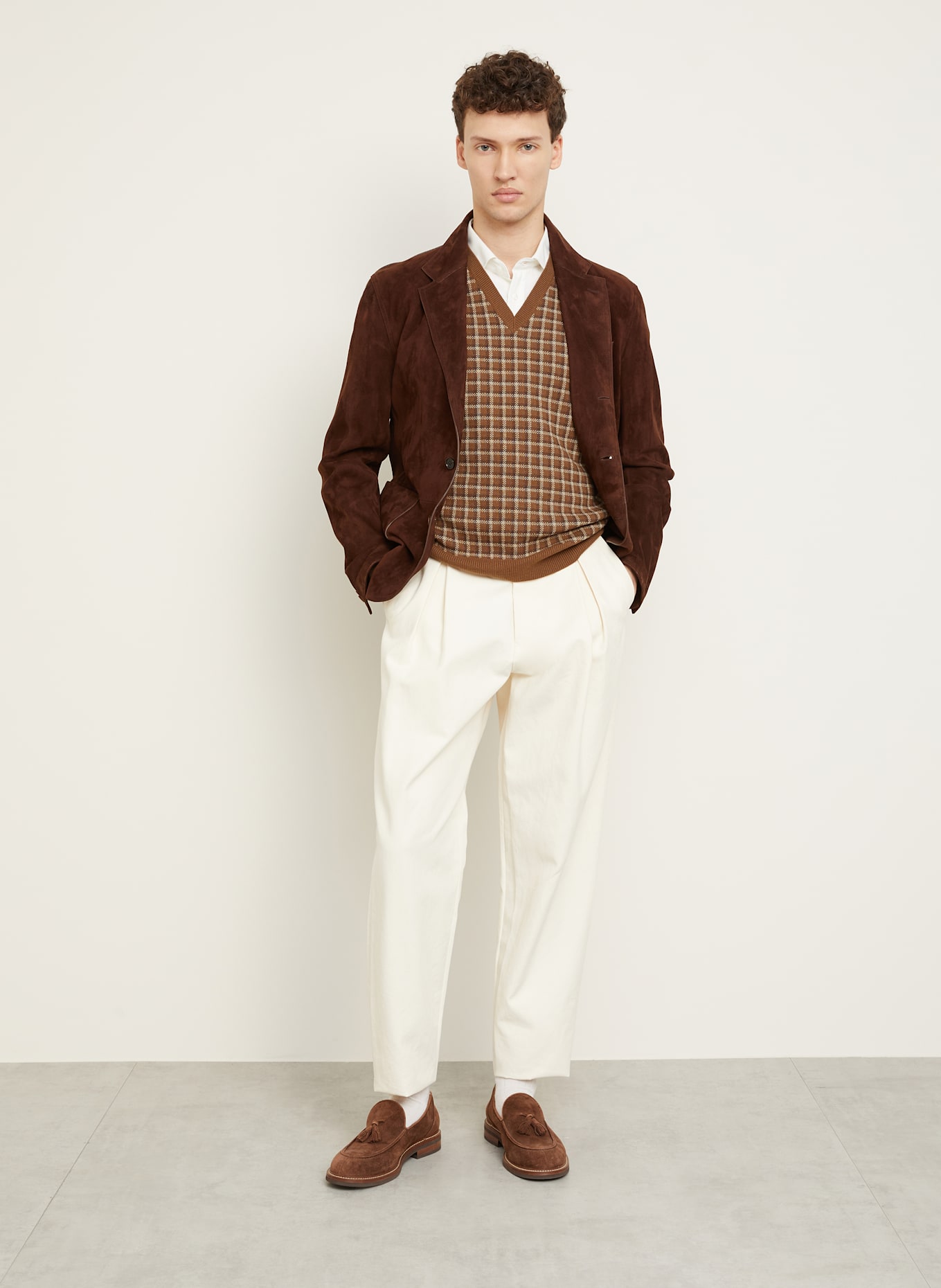 RALPH LAUREN PURPLE LABEL Cashmere-Pullunder: BRAUN / CREME