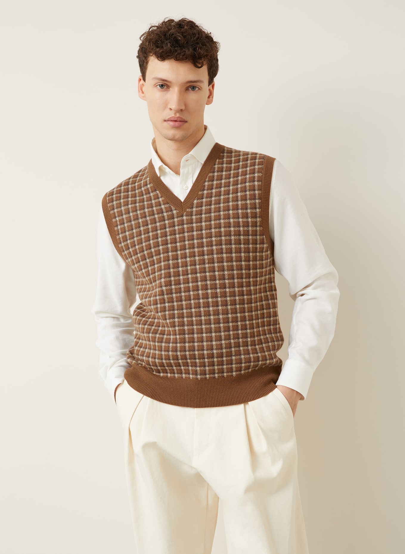 RALPH LAUREN PURPLE LABEL Cashmere-Pullunder: BRAUN / CREME