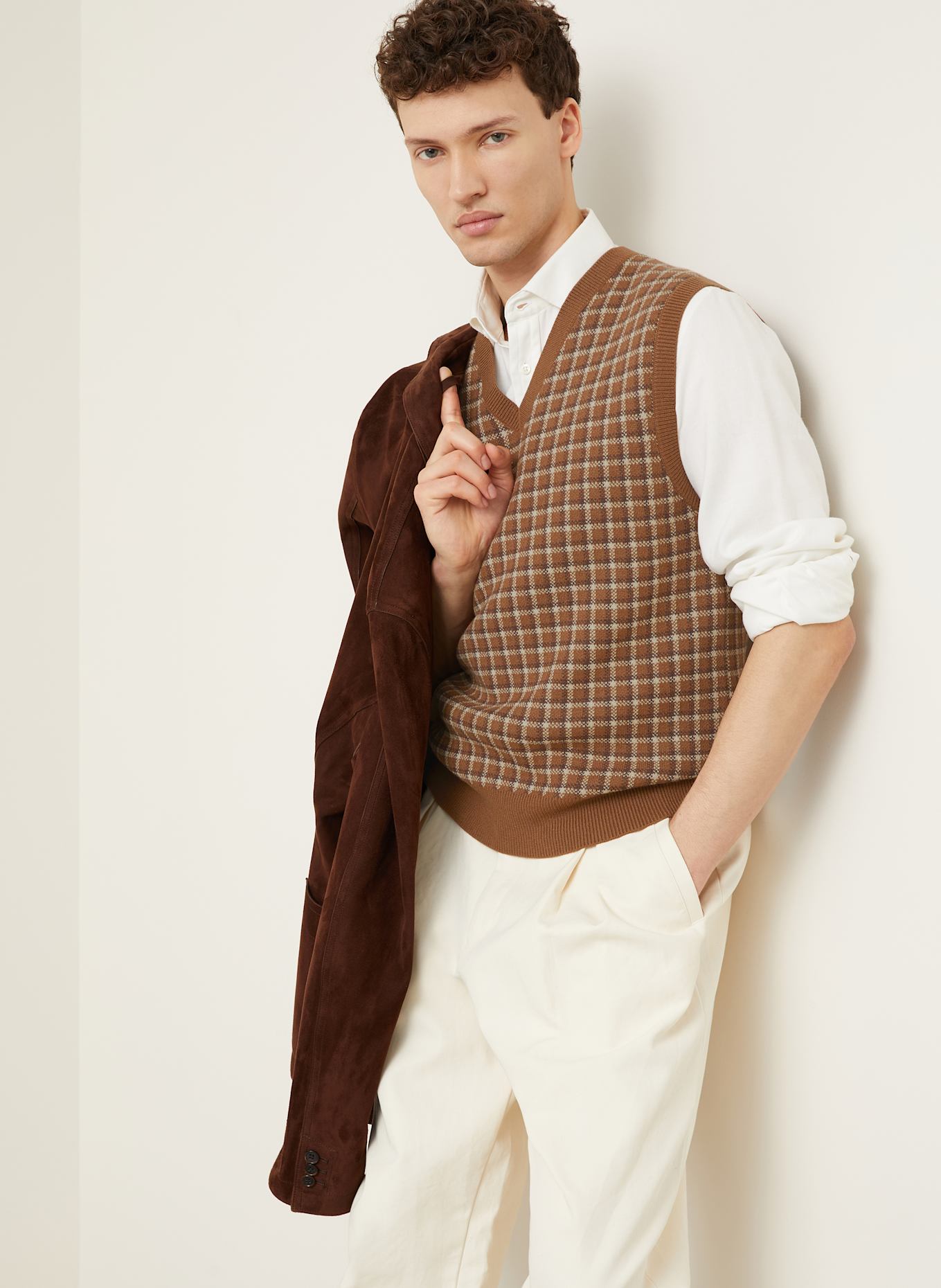 RALPH LAUREN PURPLE LABEL Cashmere-Pullunder: BRAUN / CREME