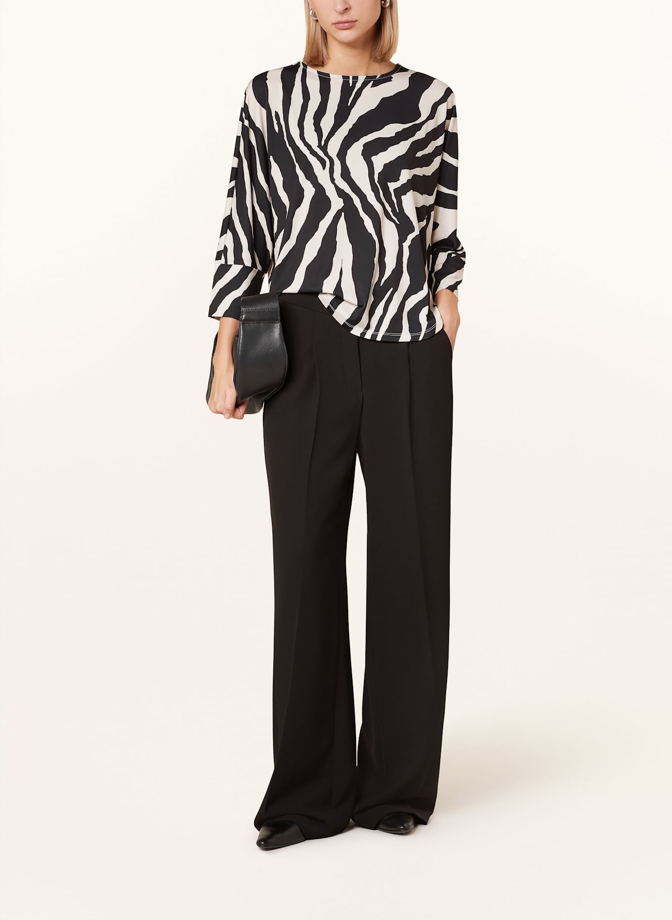 oui Shirt mit 3/4-Arm: SCHWARZ/ BEIGE