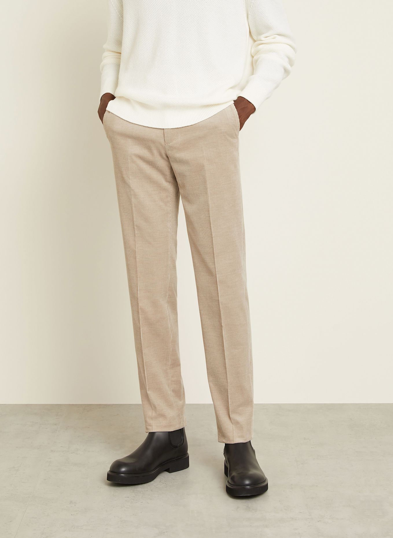 ZEGNA Pantalon en velours côtelé coupe classique: TAUPE